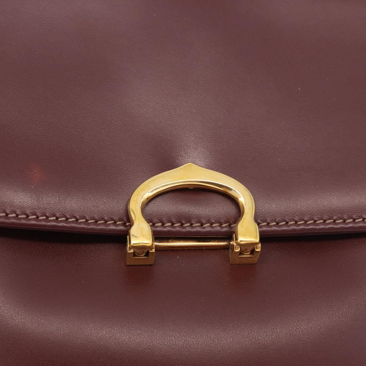 CARTIER Shoulder Bag Leather Bordeaux Gold Auth 187826