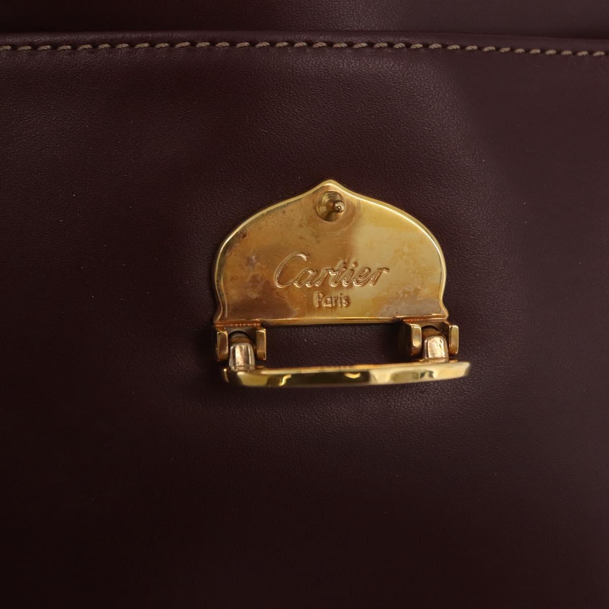 CARTIER Shoulder Bag Leather Bordeaux Gold Auth 187826