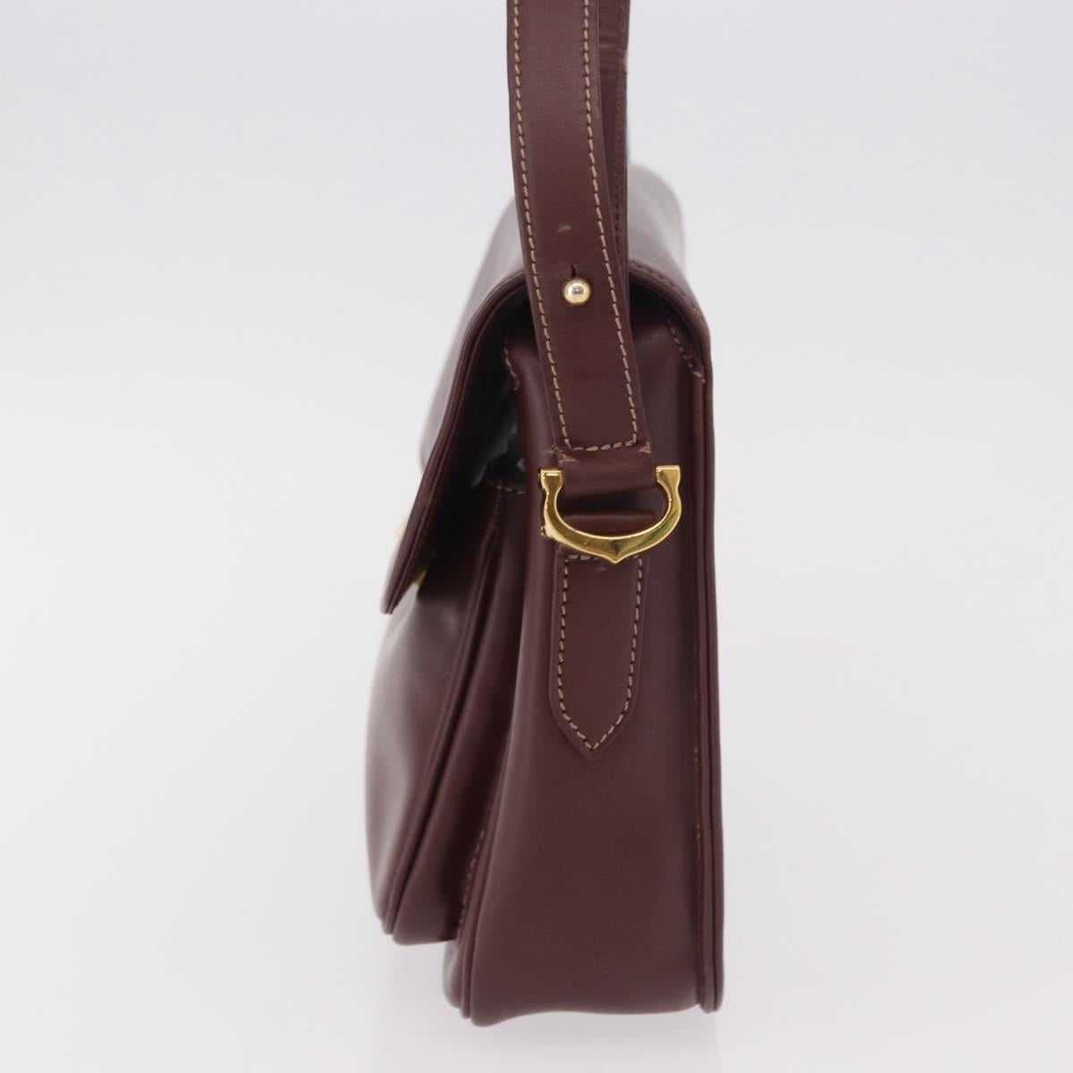 CARTIER Shoulder Bag Leather Bordeaux Gold Auth 187826