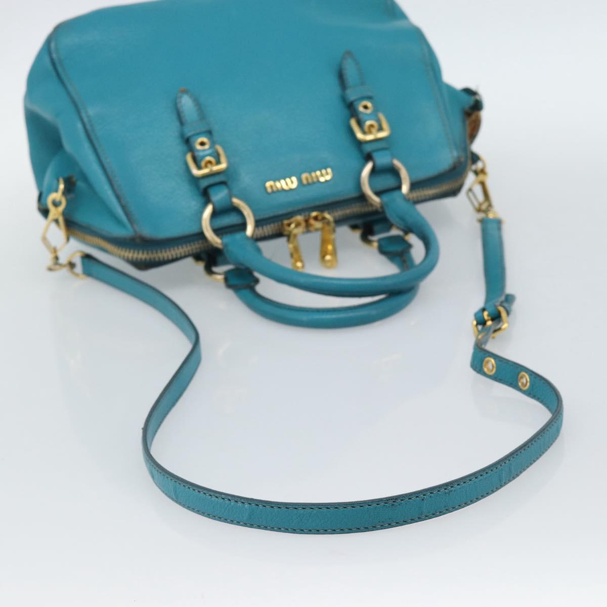 Miu Miu Hand Bag Leather 2way Turquoise Blue Gold Auth 187827