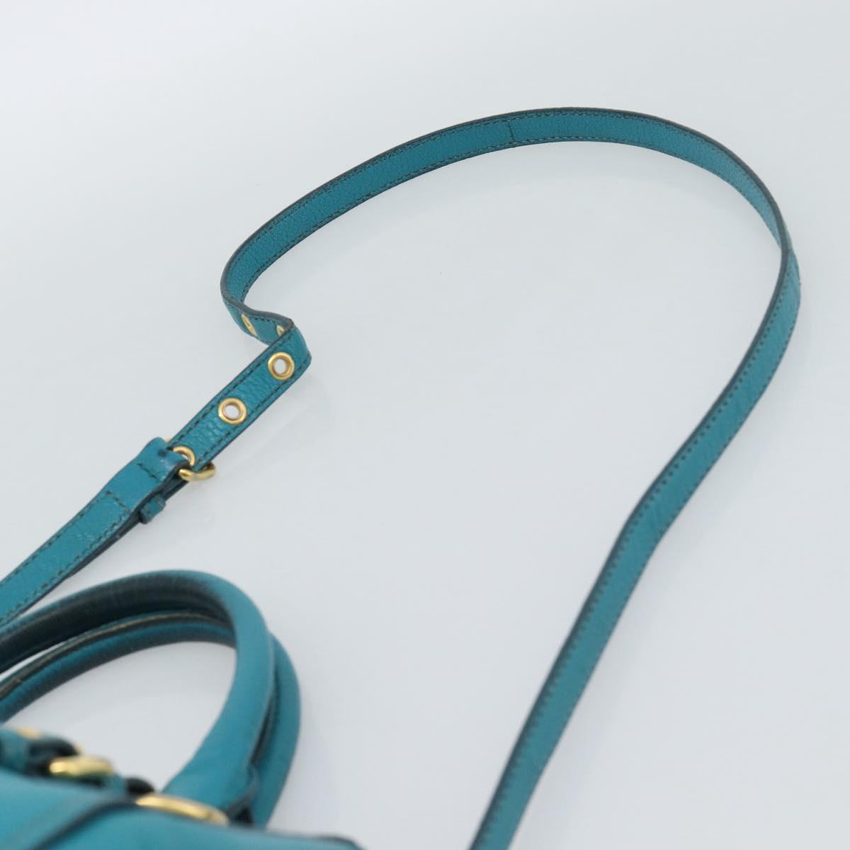 Miu Miu Hand Bag Leather 2way Turquoise Blue Gold Auth 187827
