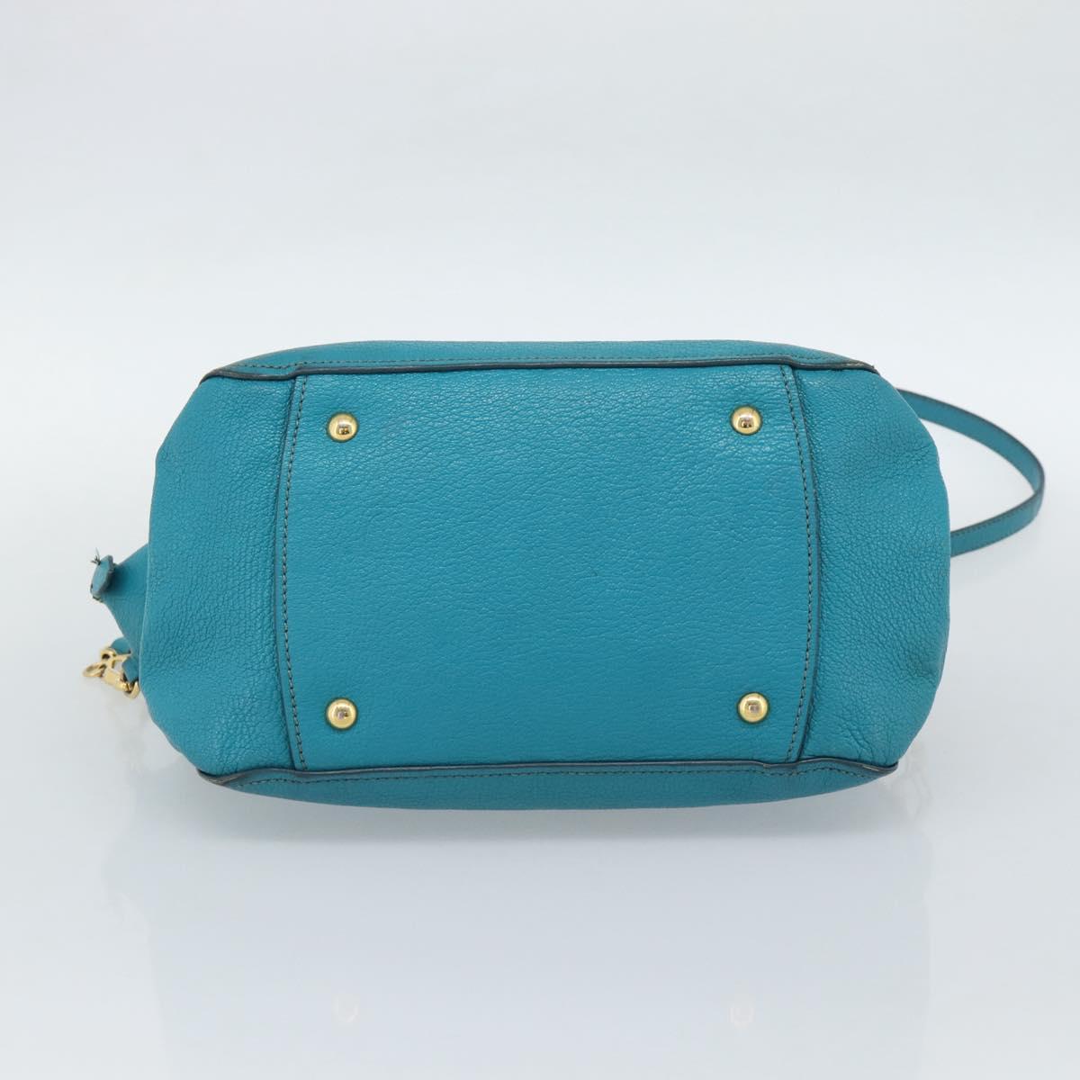 Miu Miu Hand Bag Leather 2way Turquoise Blue Gold Auth 187827