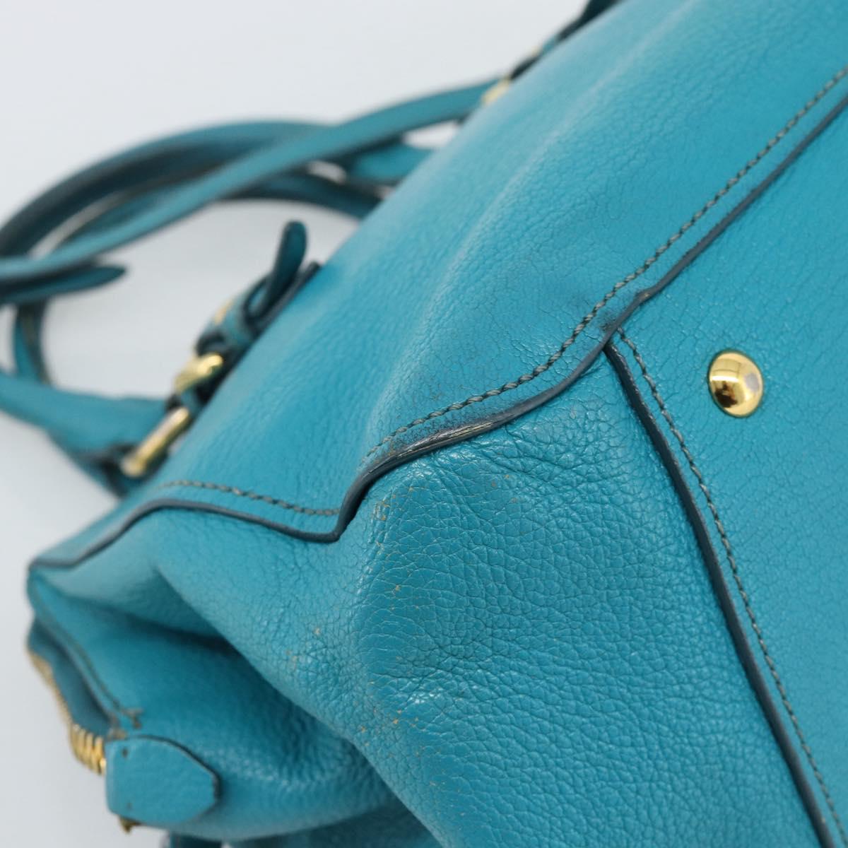 Miu Miu Hand Bag Leather 2way Turquoise Blue Gold Auth 187827