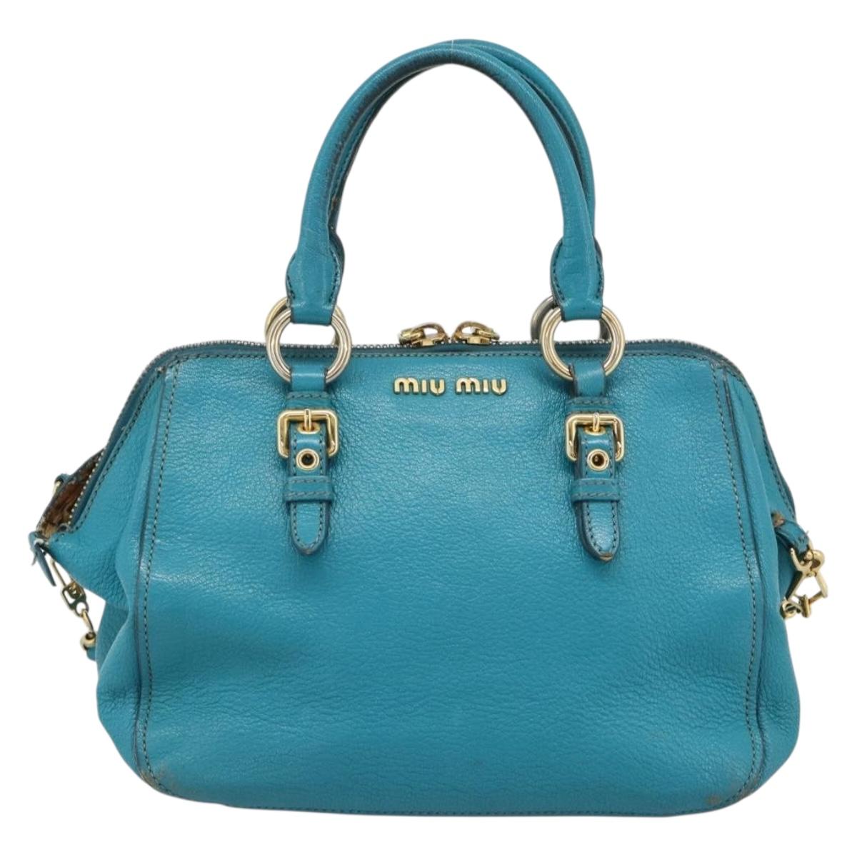 Miu Miu Hand Bag Leather 2way Turquoise Blue Gold Auth 187827