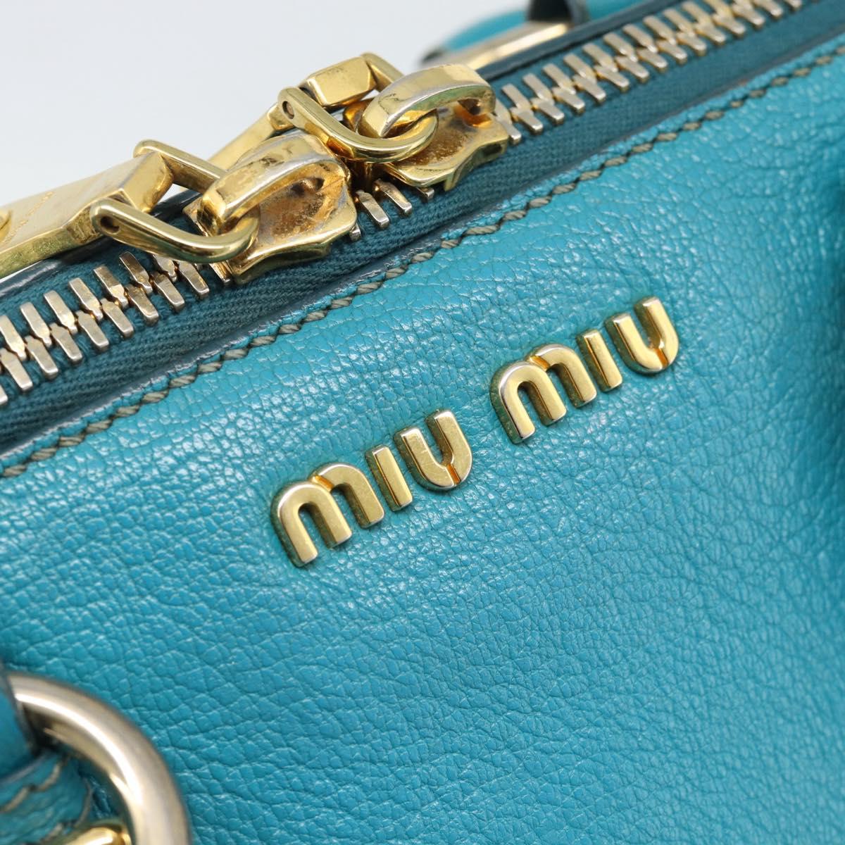 Miu Miu Hand Bag Leather 2way Turquoise Blue Gold Auth 187827