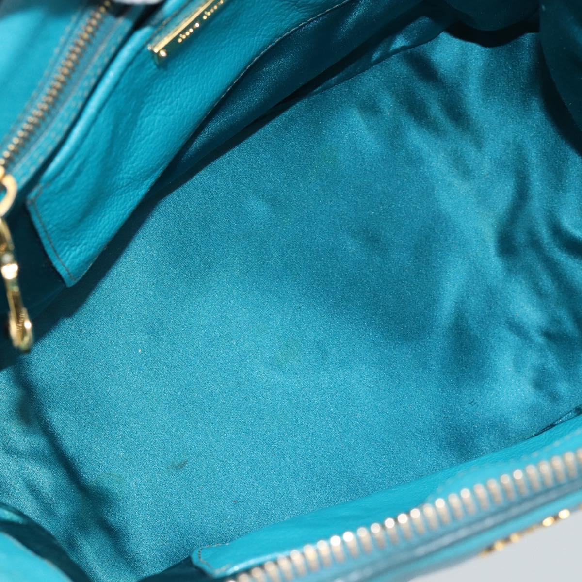 Miu Miu Hand Bag Leather 2way Turquoise Blue Gold Auth 187827
