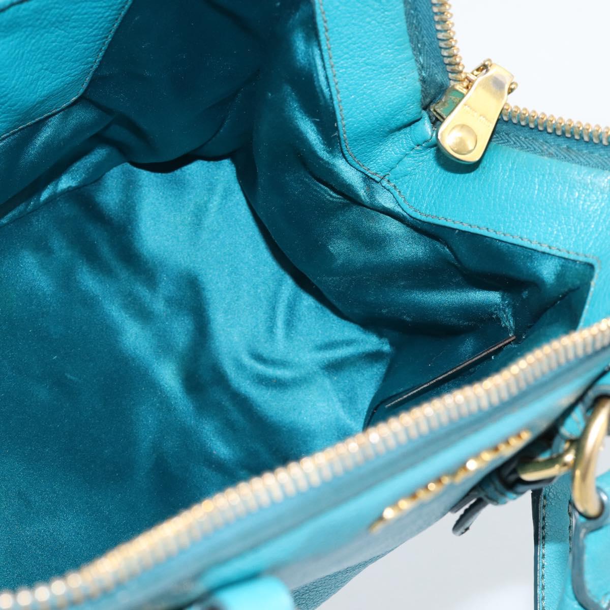 Miu Miu Hand Bag Leather 2way Turquoise Blue Gold Auth 187827