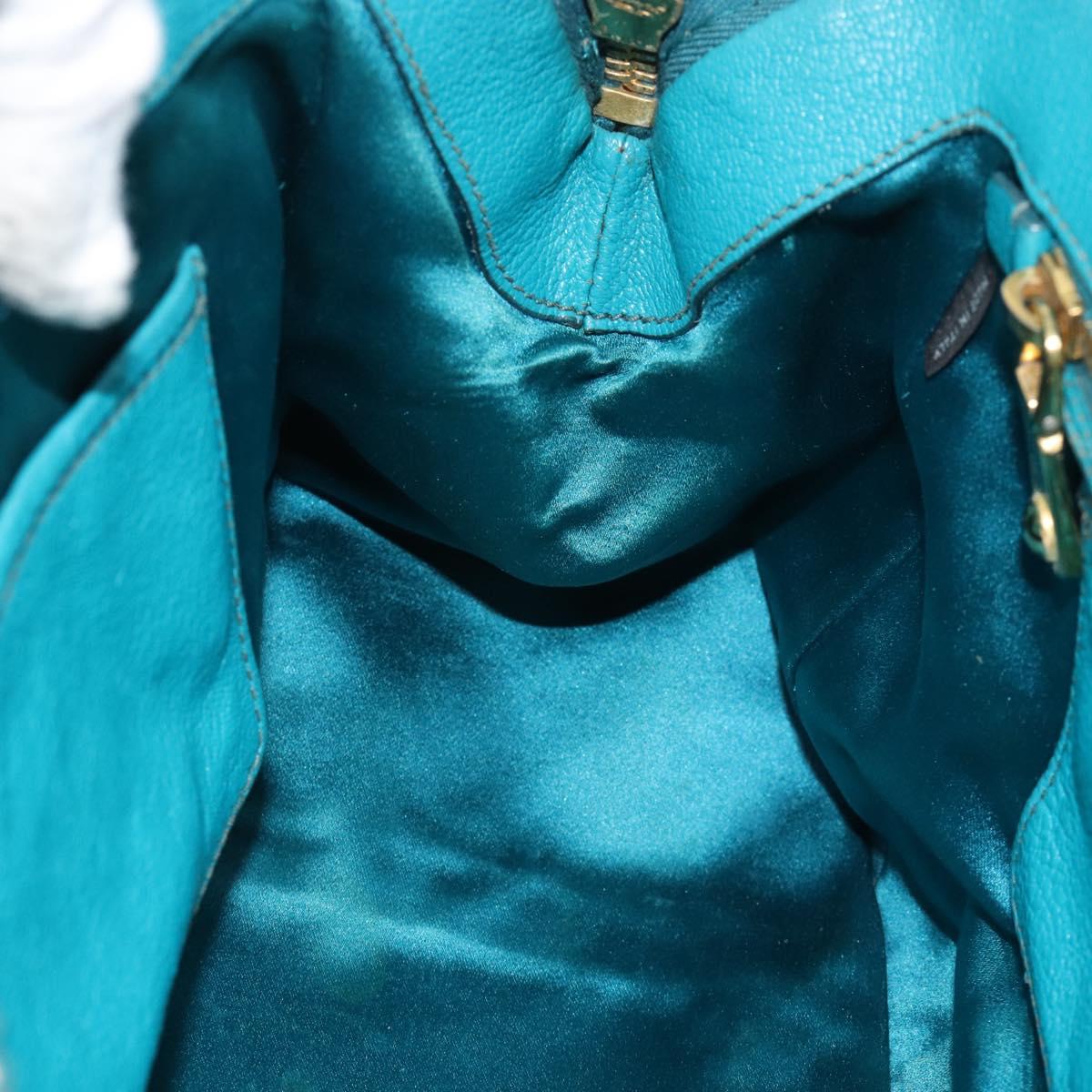 Miu Miu Hand Bag Leather 2way Turquoise Blue Gold Auth 187827