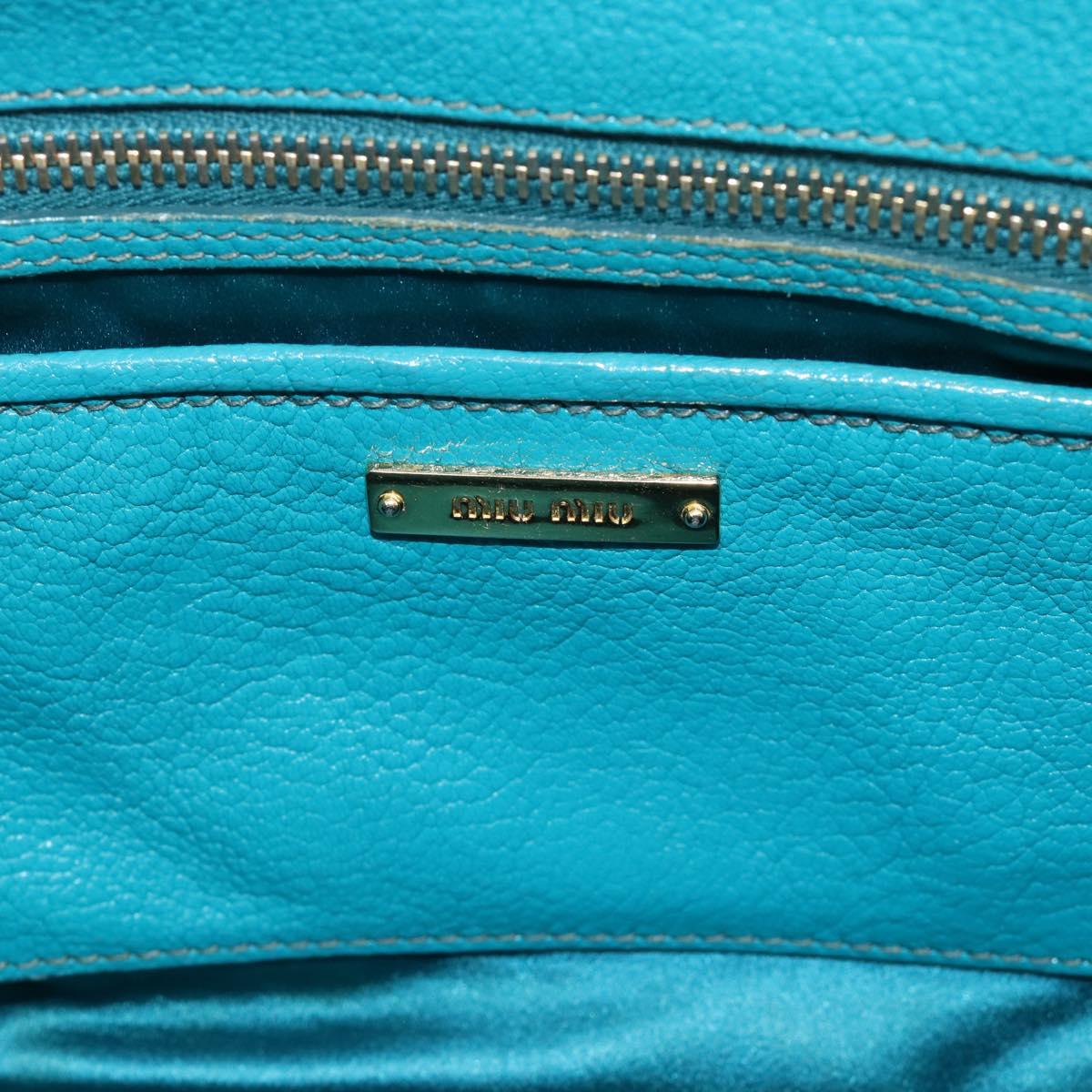 Miu Miu Hand Bag Leather 2way Turquoise Blue Gold Auth 187827