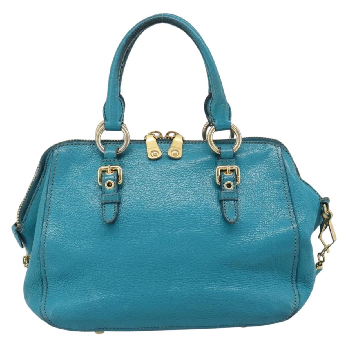 Miu Miu Hand Bag Leather 2way Turquoise Blue Gold Auth 187827