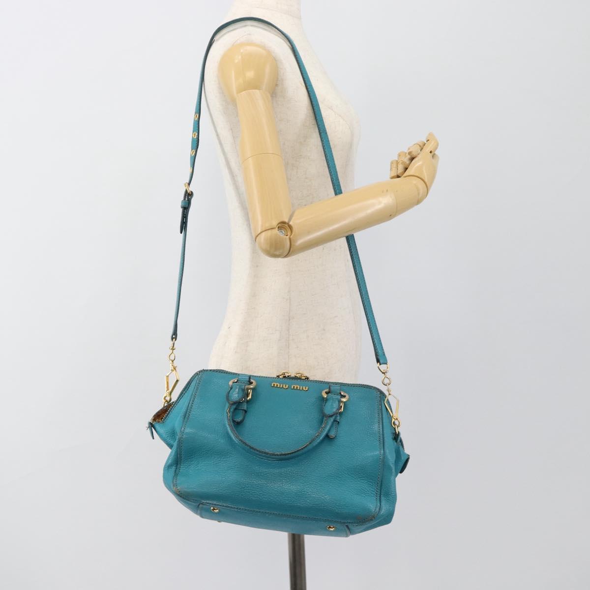 Miu Miu Hand Bag Leather 2way Turquoise Blue Gold Auth 187827