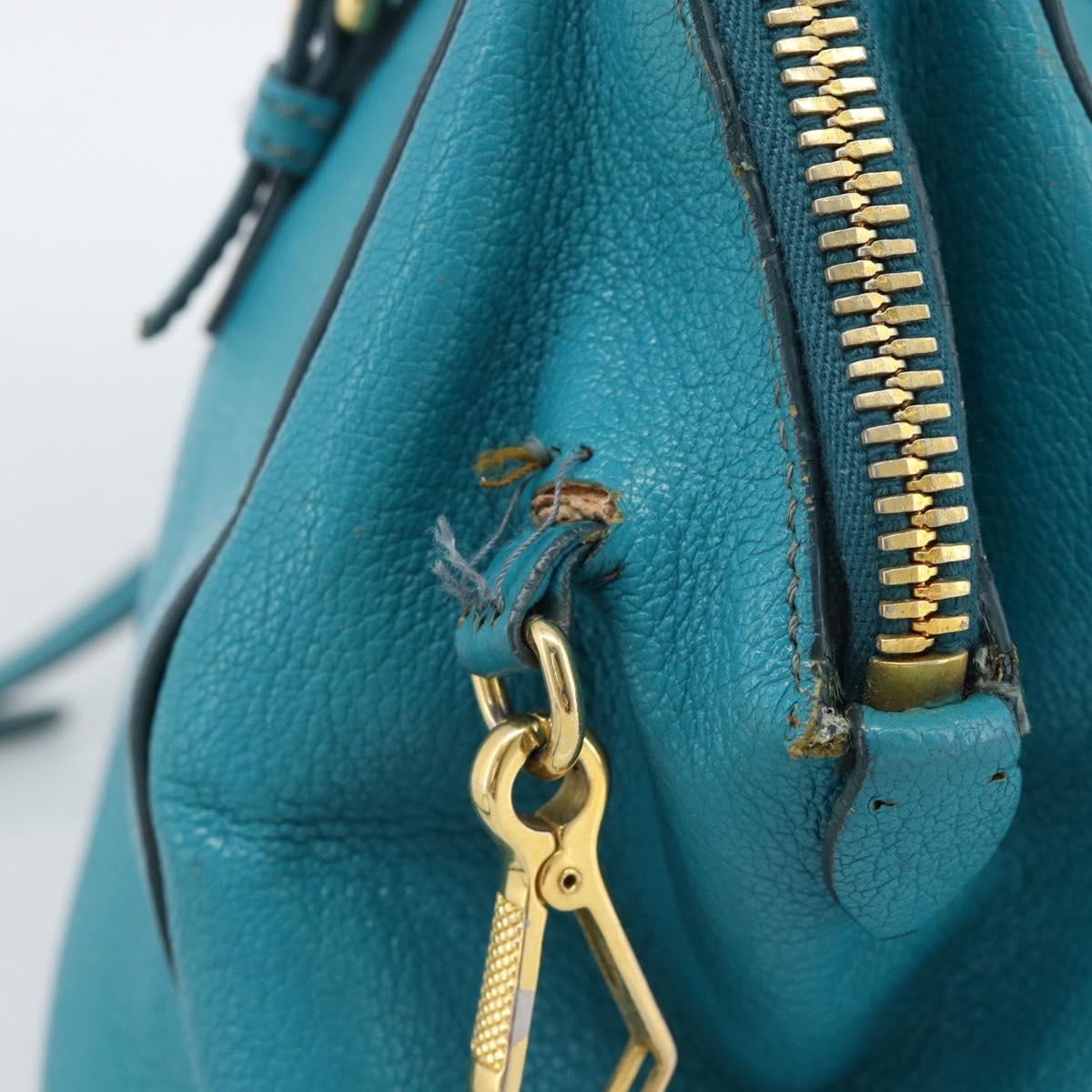 Miu Miu Hand Bag Leather 2way Turquoise Blue Gold Auth 187827
