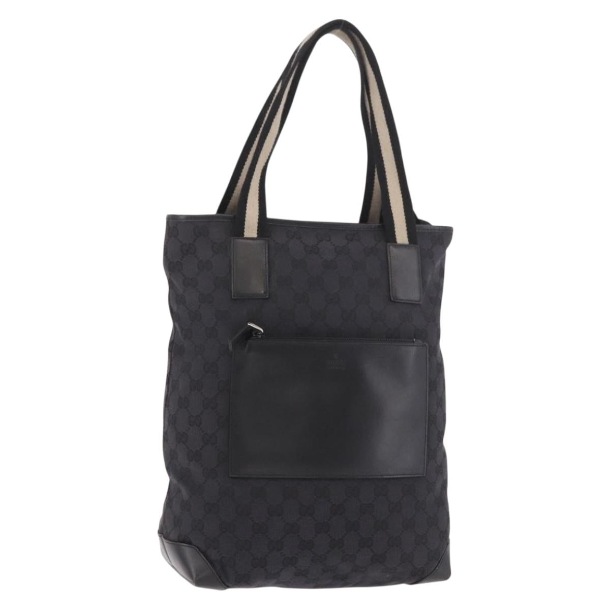 GUCCI GG Canvas Sherry Line Tote Bag Black Silver 019 0401 Auth 187830A