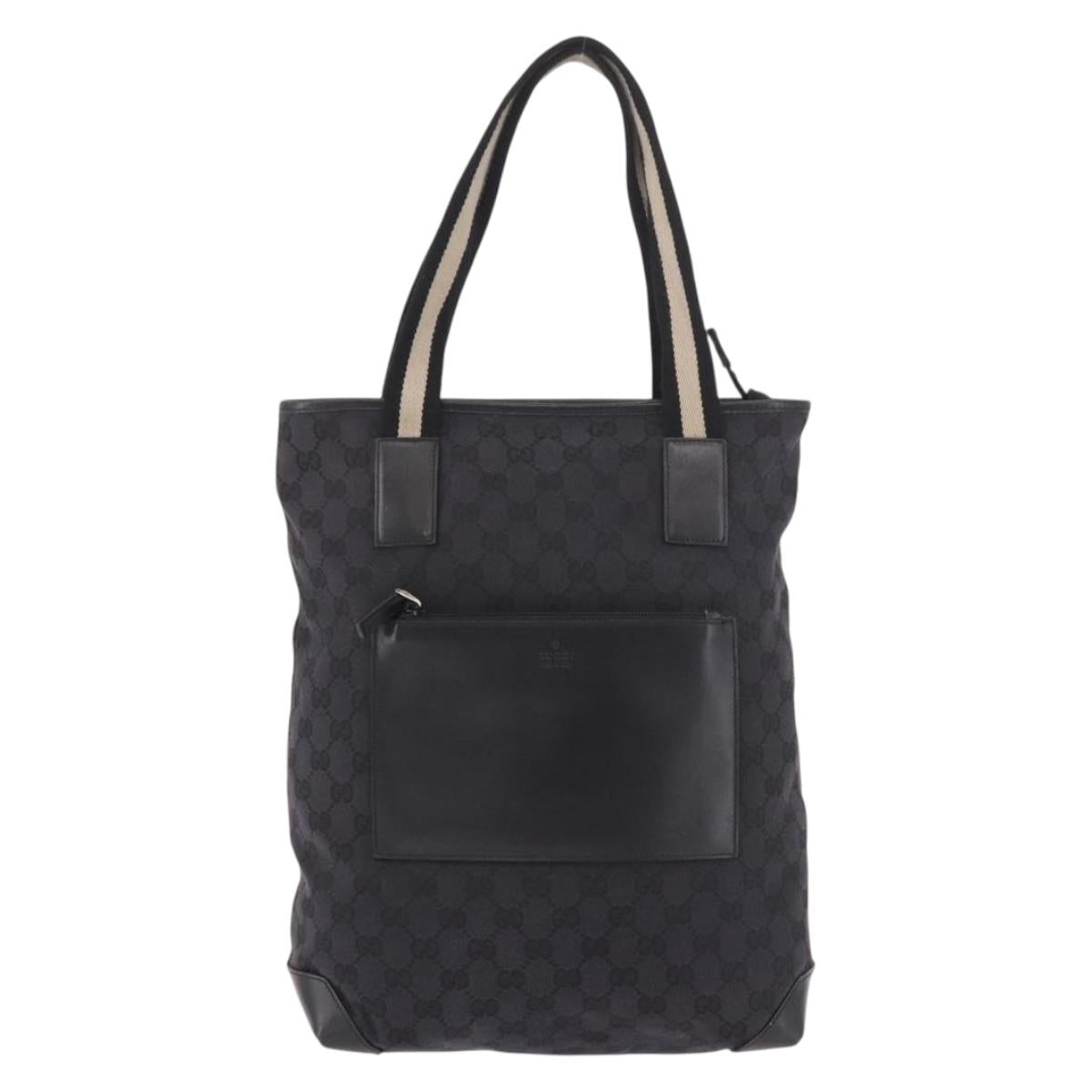 GUCCI GG Canvas Sherry Line Tote Bag Black Silver 019 0401 Auth 187830A