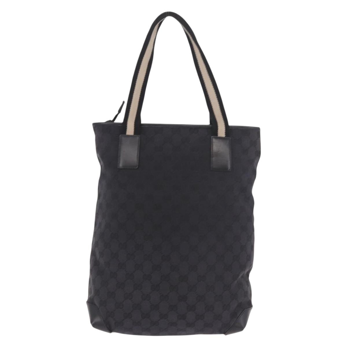 GUCCI GG Canvas Sherry Line Tote Bag Black Silver 019 0401 Auth 187830A