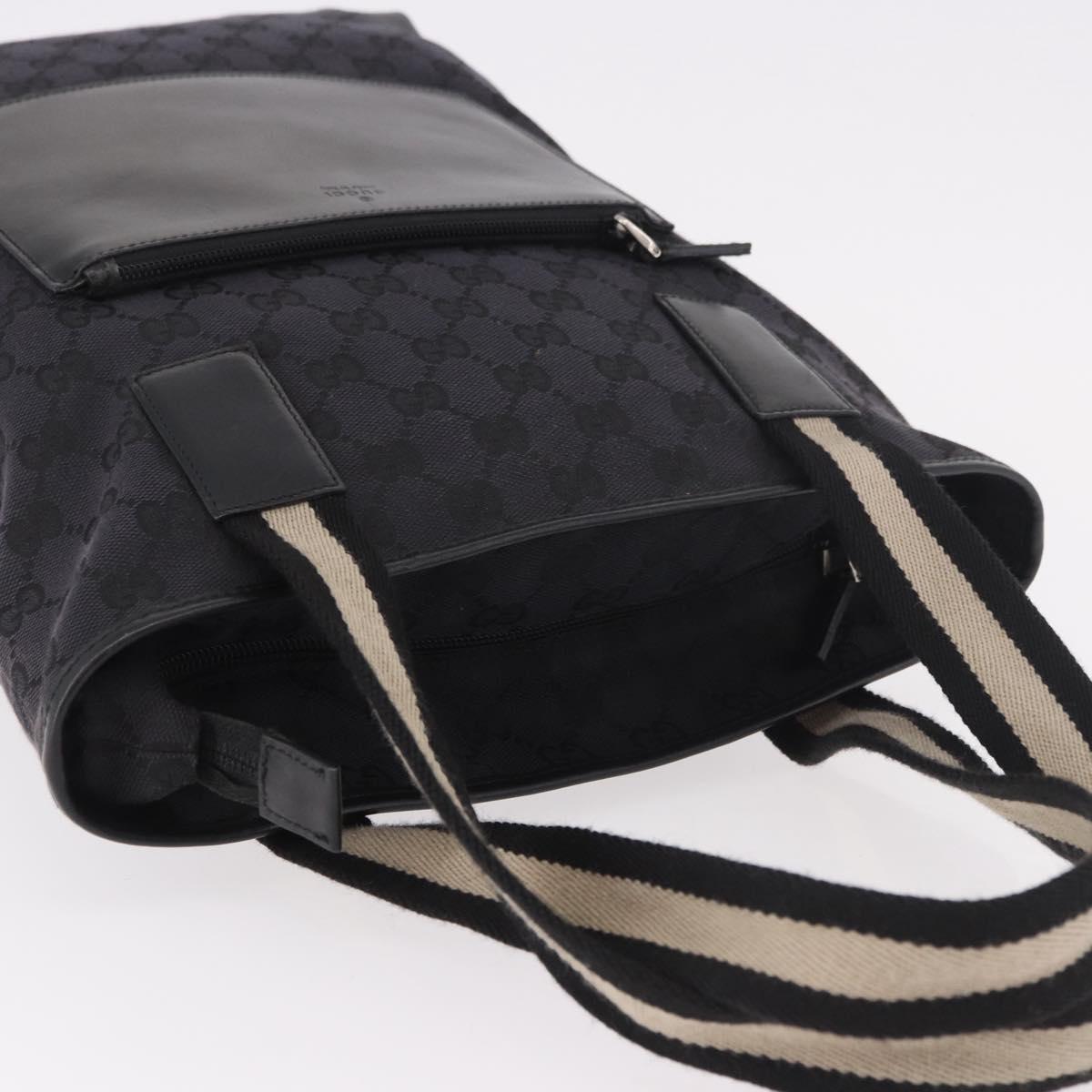GUCCI GG Canvas Sherry Line Tote Bag Black Silver 019 0401 Auth 187830A