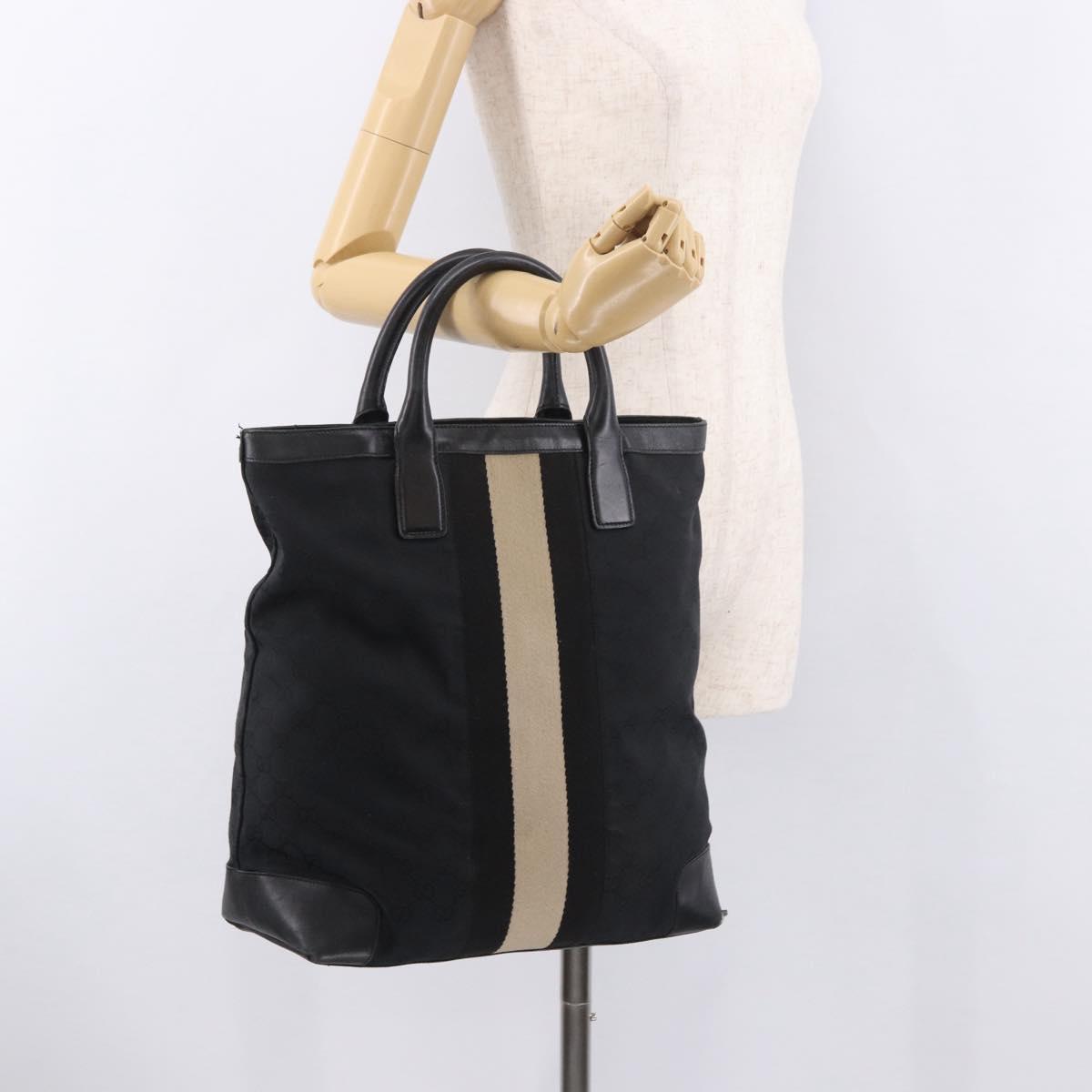 GUCCI GG Canvas Sherry Line Tote Bag Black 002 1098 Auth 187831