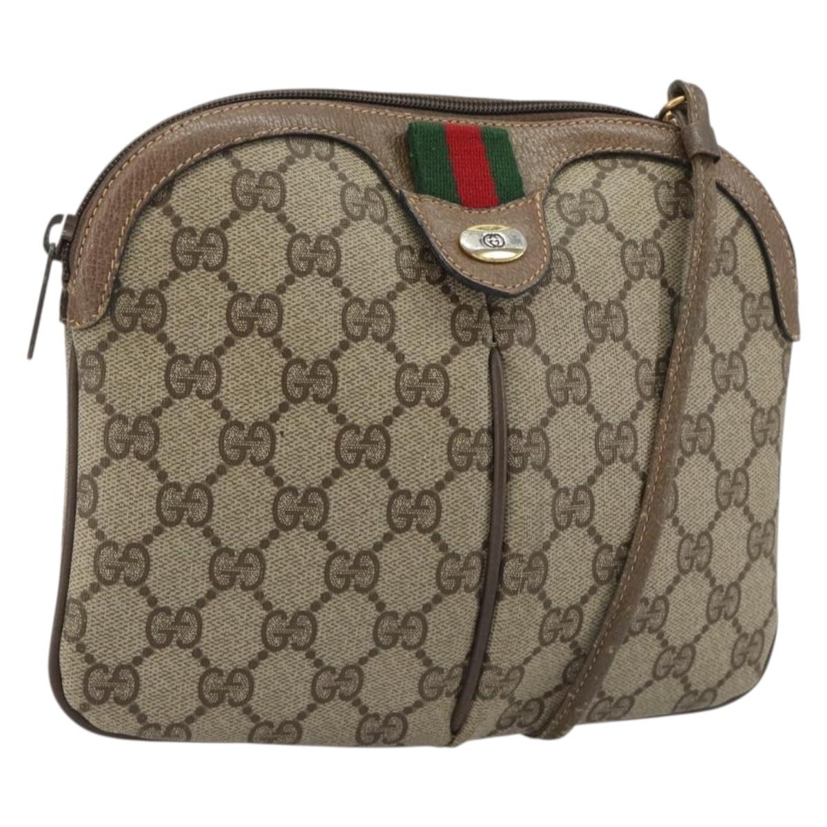 GUCCI GG Supreme Web Sherry Line Bag PVC Beige Gold 904 02 047 Auth 187832