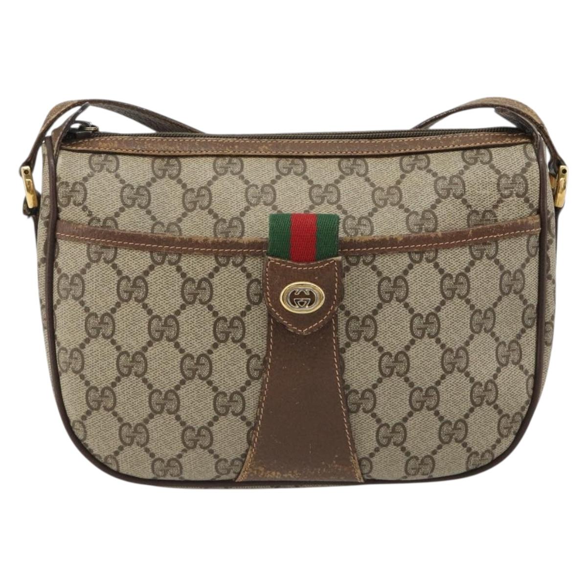 GUCCI GG Supreme Web Sherry Line Bag PVC Beige Gold 89 02 032 Auth 187833