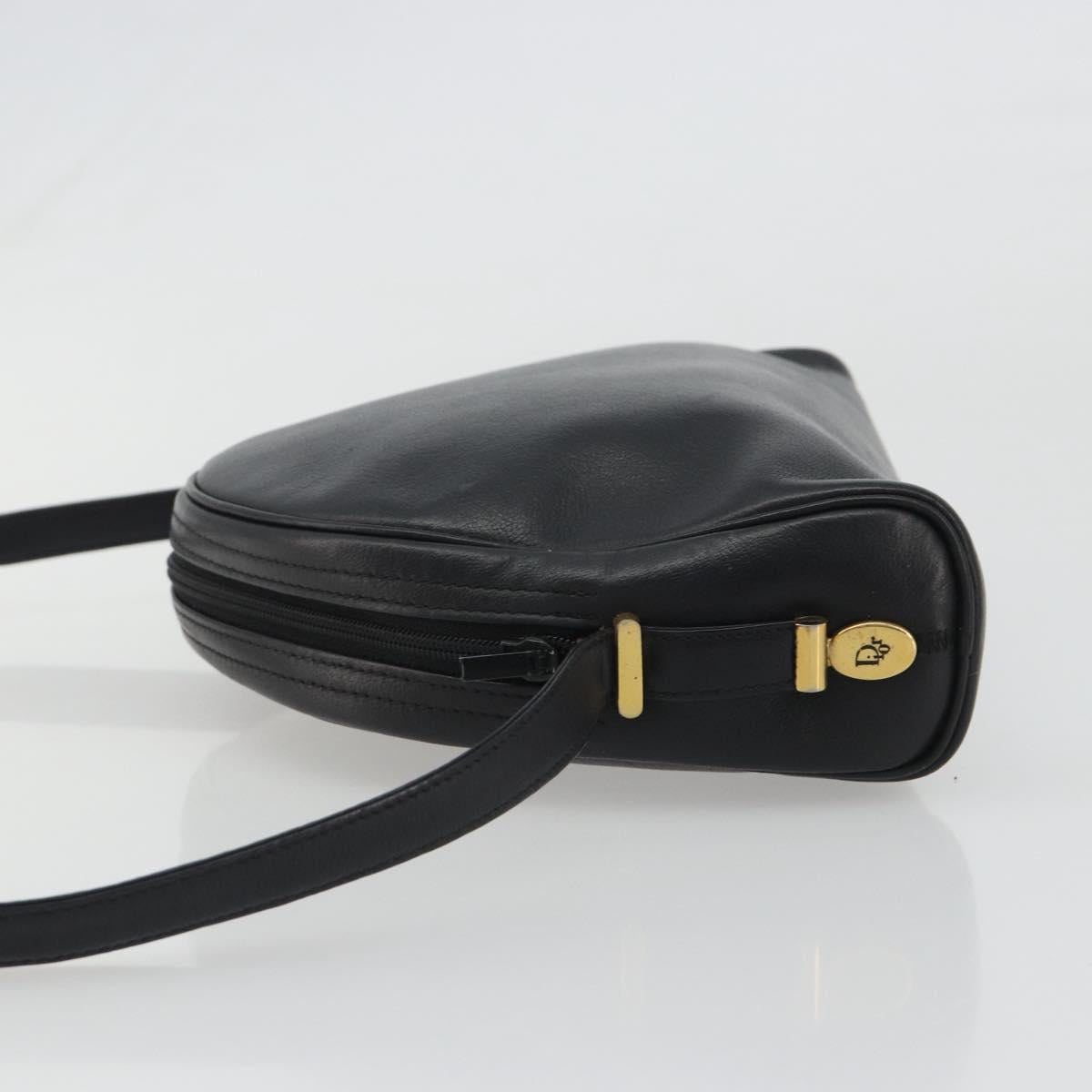 Christian Dior Shoulder Bag Leather Black Gold Auth 187835