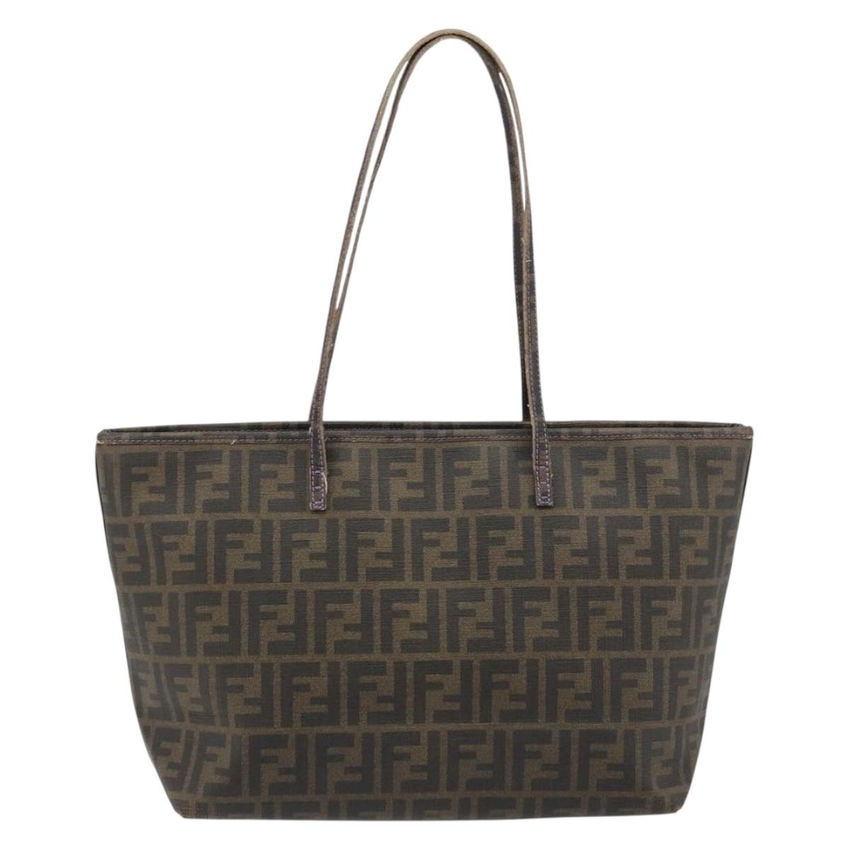 FENDI Zucca Canvas Tote Bag PVC Black Brown Auth 187849