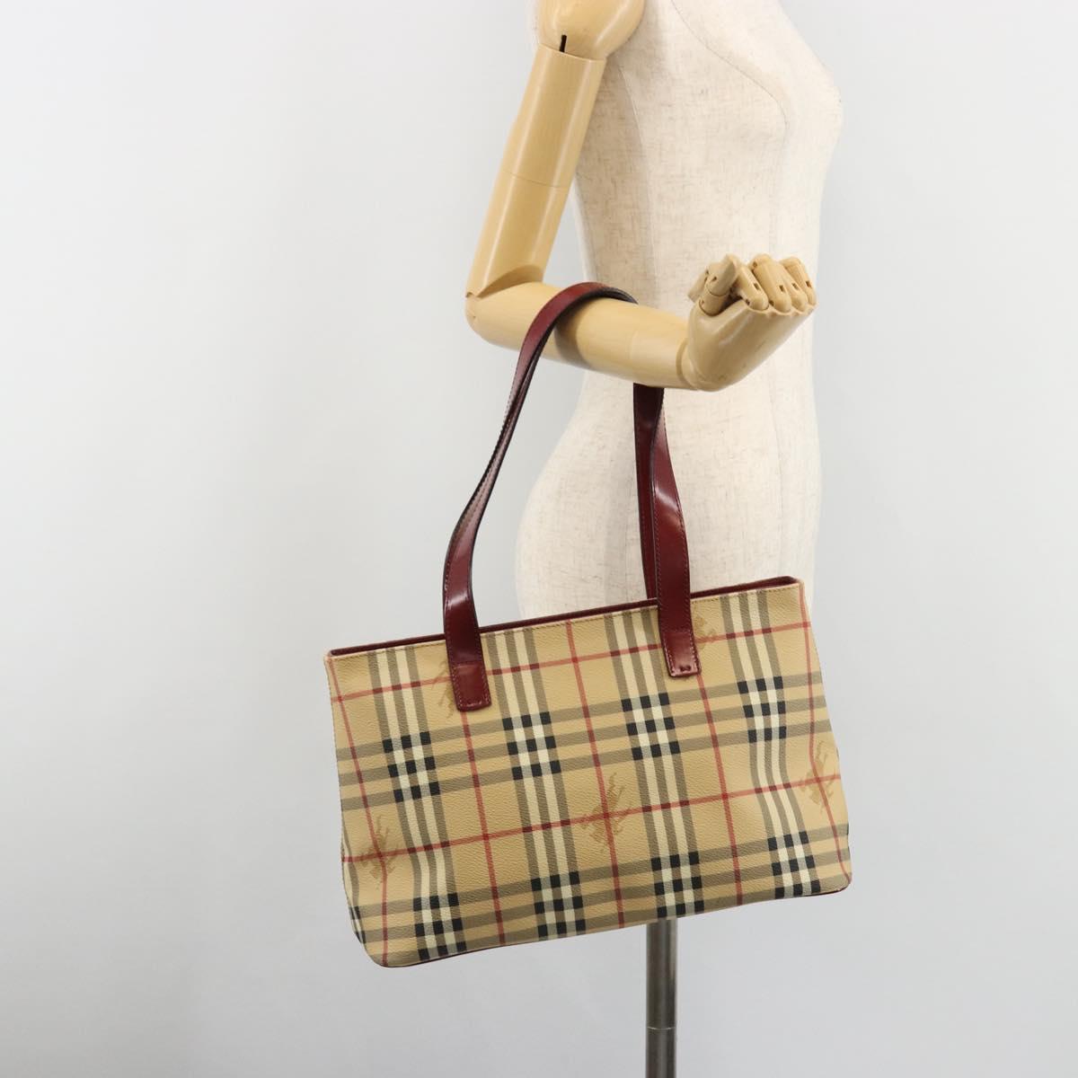 BURBERRY Tote Bag PVC Beige Silver Nova Check Auth 187854V