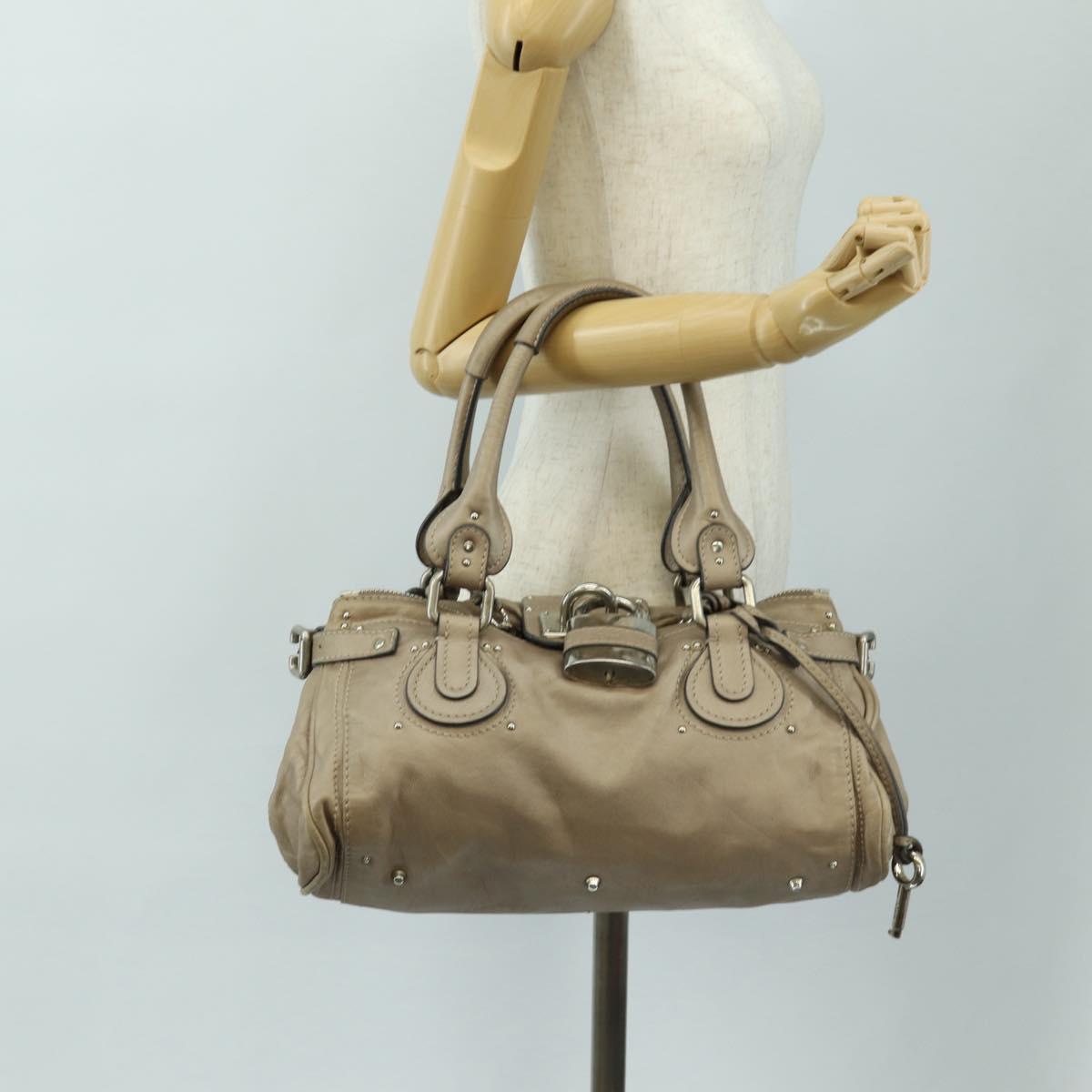 Chloe Paddington Hand Bag Leather Beige Silver Auth 187855V