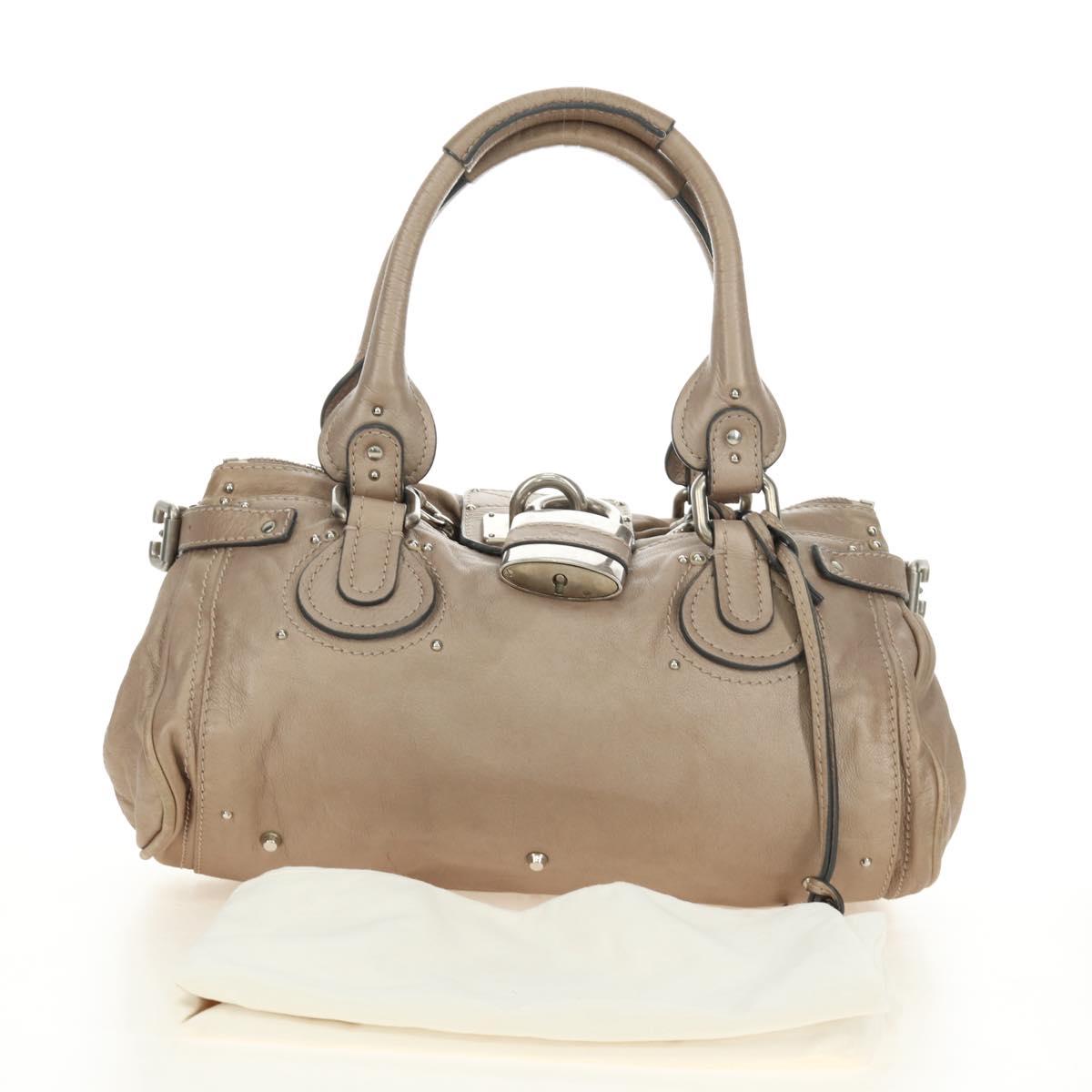 Chloe Paddington Hand Bag Leather Beige Silver Auth 187855V