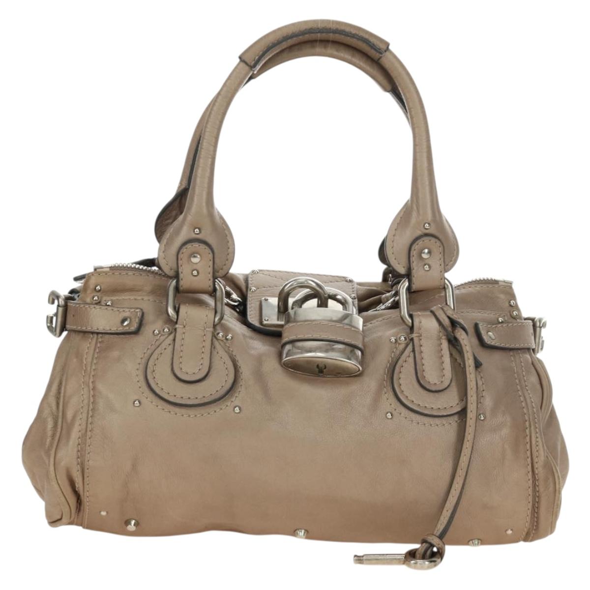 Chloe Paddington Hand Bag Leather Beige Silver Auth 187855V