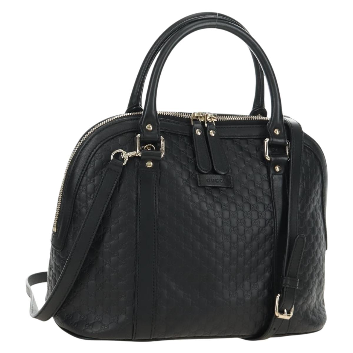 GUCCI Micro GG Canvas Guccissima Hand Bag Leather 2way Black Gold Auth 187857V