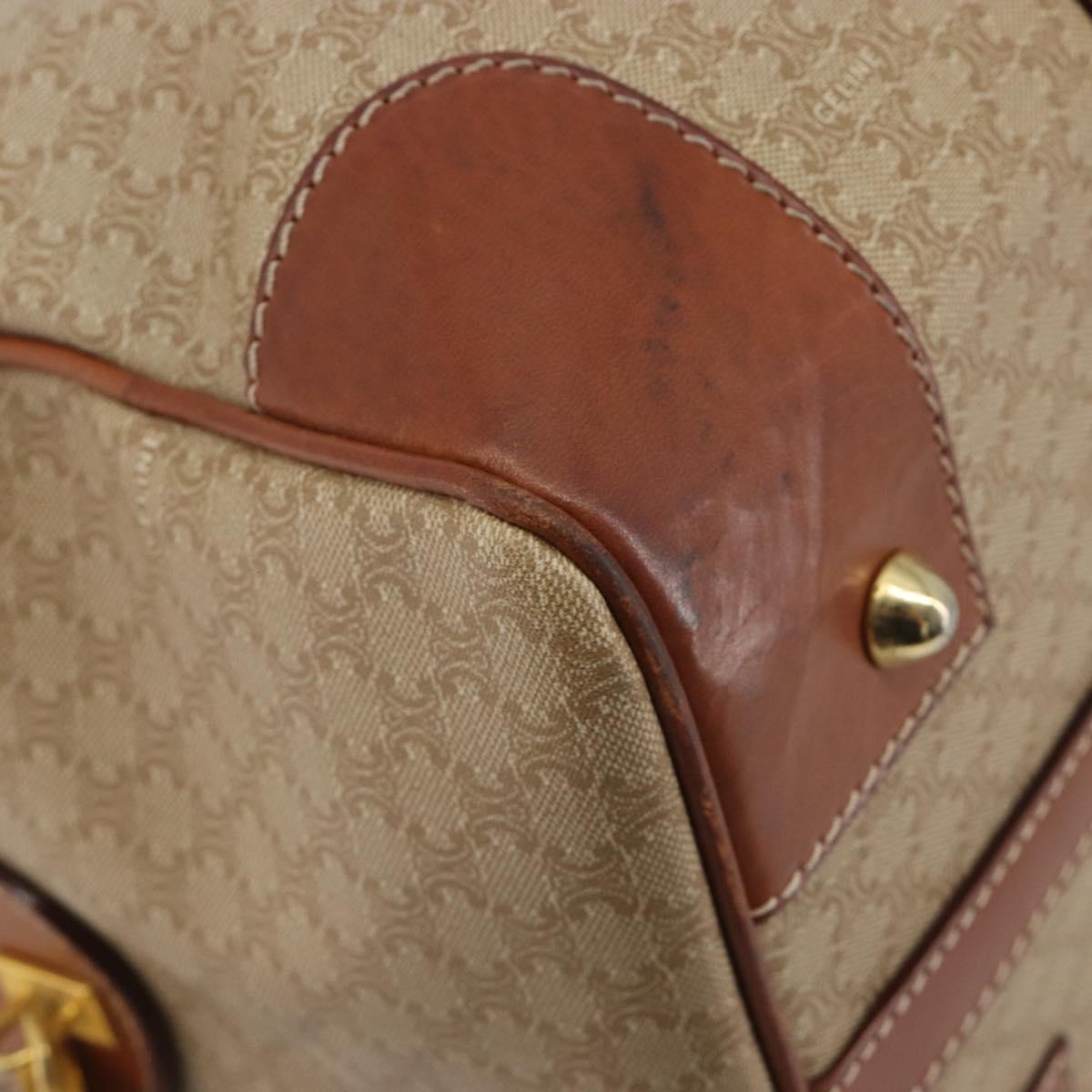 CELINE Macadam Canvas Boston Bag PVC Beige Gold Auth 187859