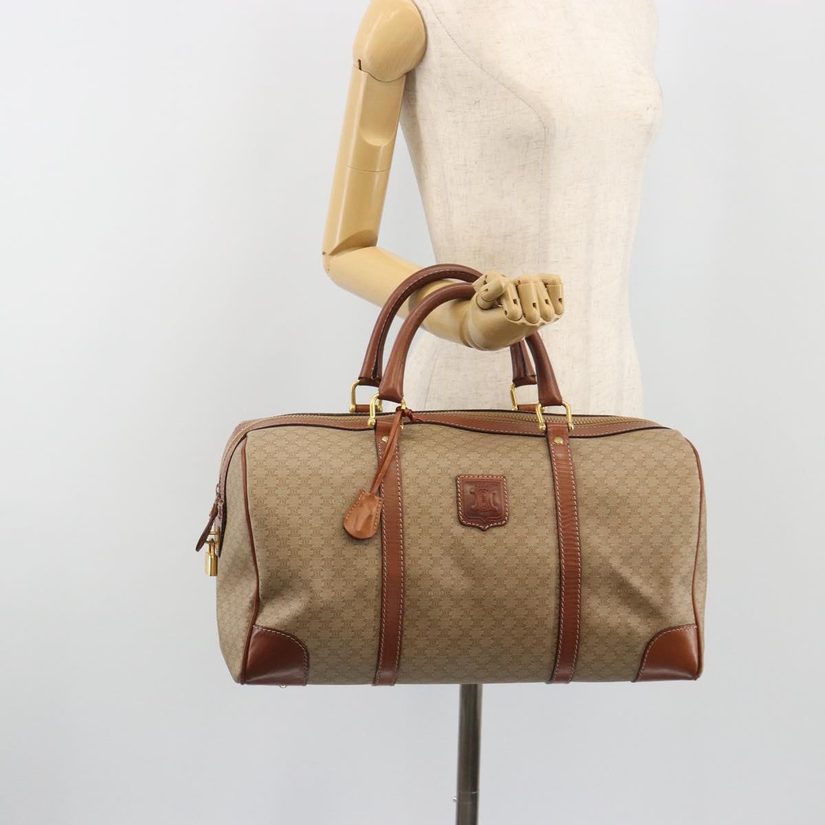 CELINE Macadam Canvas Boston Bag PVC Beige Gold Auth 187859