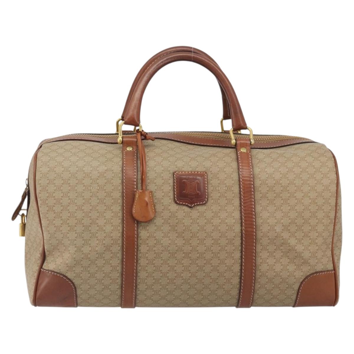 CELINE Macadam Canvas Boston Bag PVC Beige Gold Auth 187859