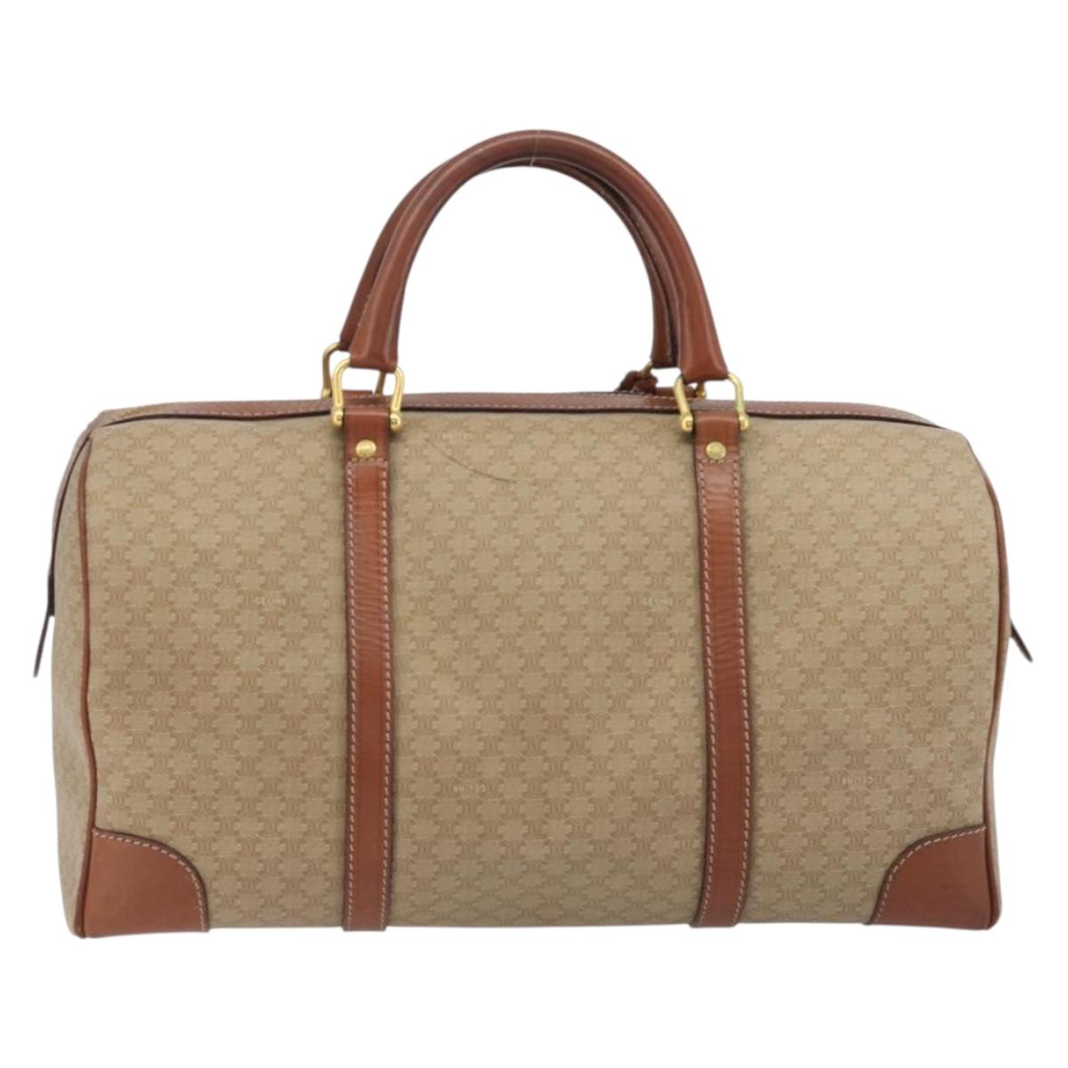 CELINE Macadam Canvas Boston Bag PVC Beige Gold Auth 187859