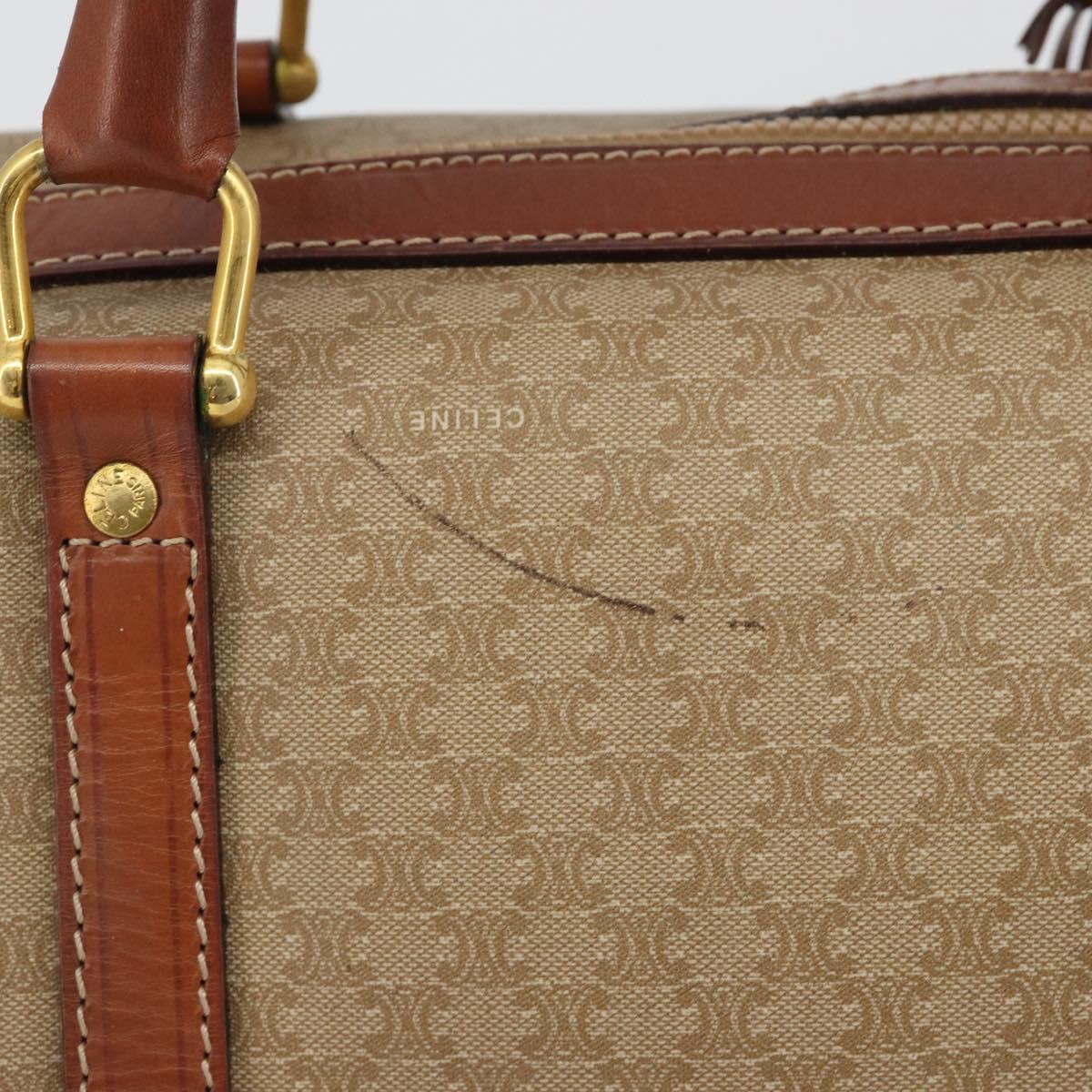 CELINE Macadam Canvas Boston Bag PVC Beige Gold Auth 187859