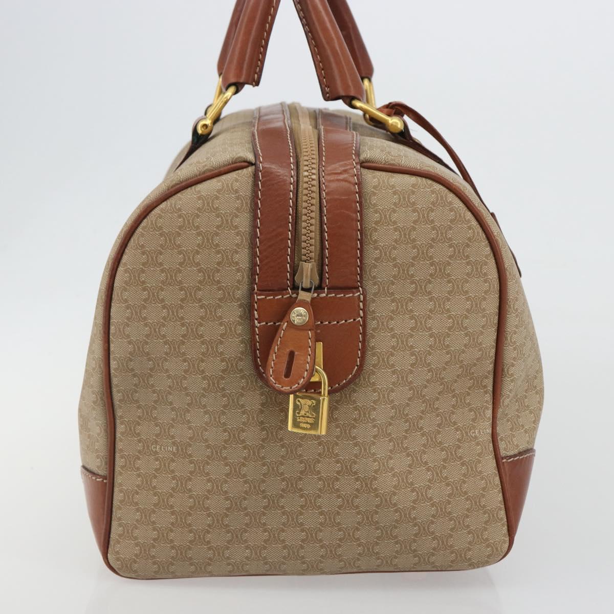 CELINE Macadam Canvas Boston Bag PVC Beige Gold Auth 187859