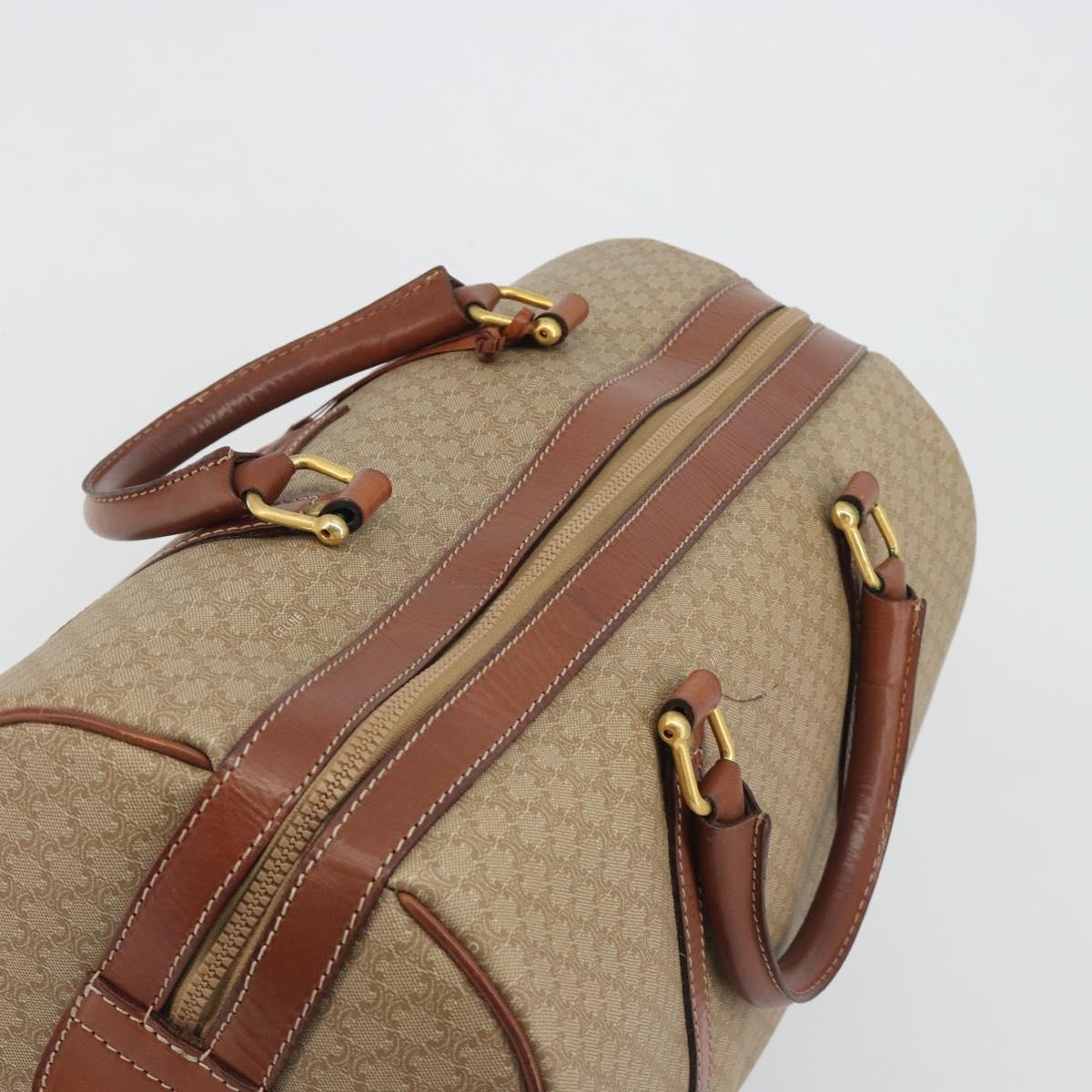 CELINE Macadam Canvas Boston Bag PVC Beige Gold Auth 187859