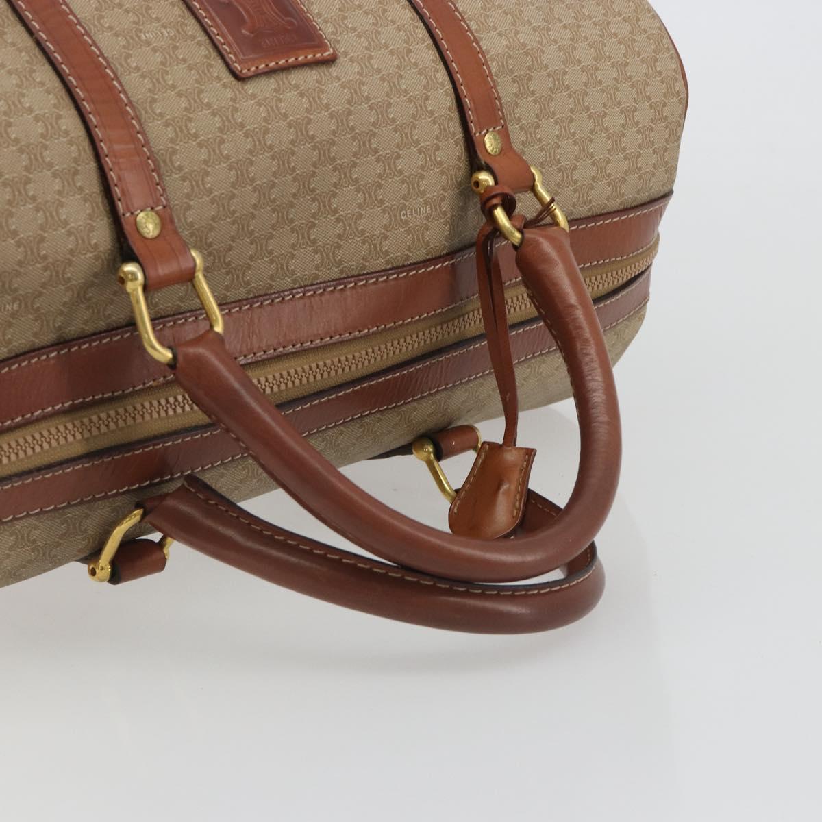CELINE Macadam Canvas Boston Bag PVC Beige Gold Auth 187859