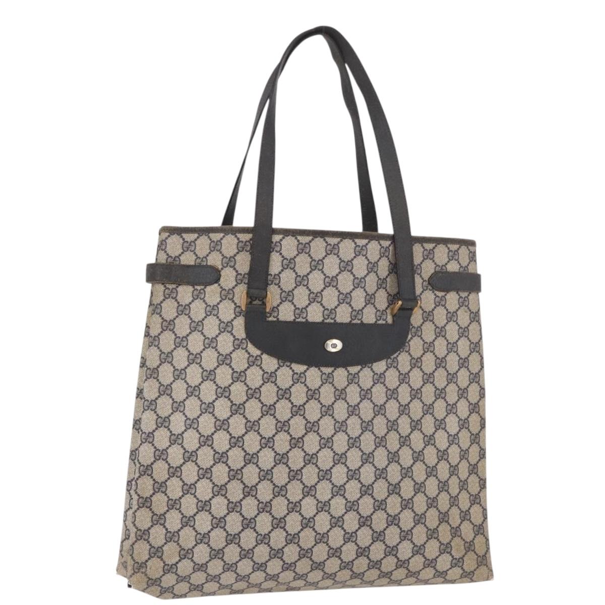 GUCCI GG Supreme Tote Bag PVC Navy Gold 39 02 061 Auth 187860