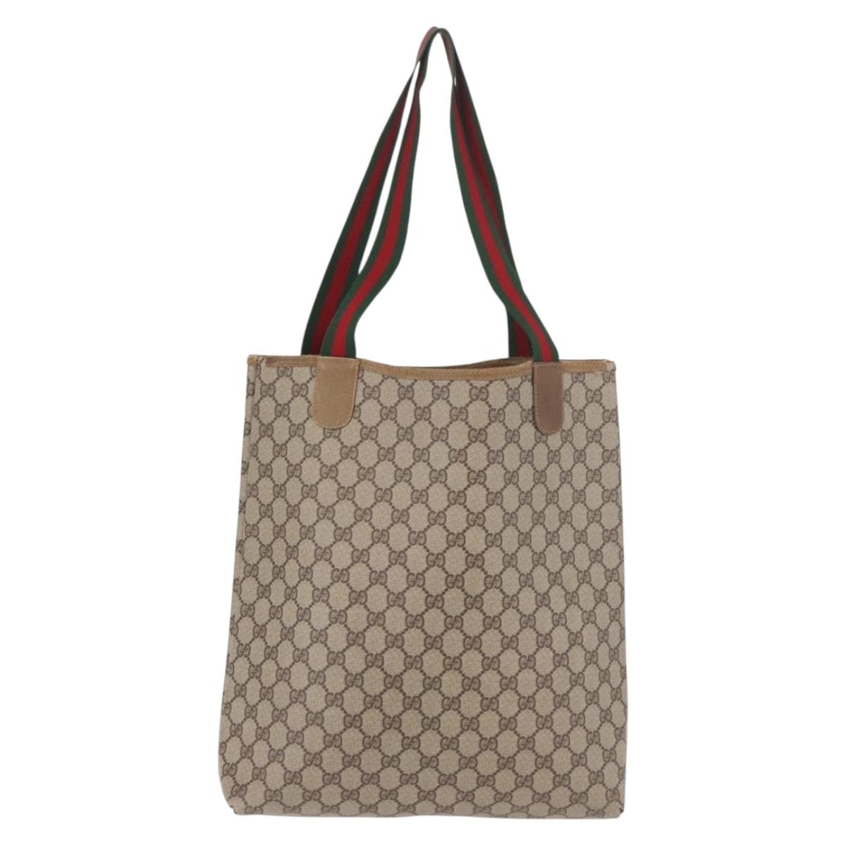 GUCCI GG Supreme Web Sherry Line Tote Bag PVC Beige 39 02 003 Auth 187861