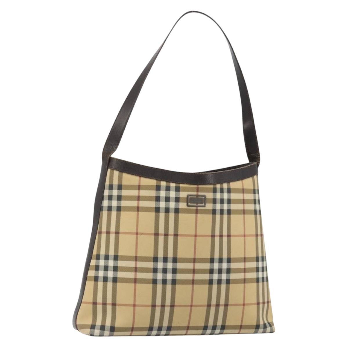 BURBERRY Shoulder Bag PVC Beige Silver Nova Check Auth 187864