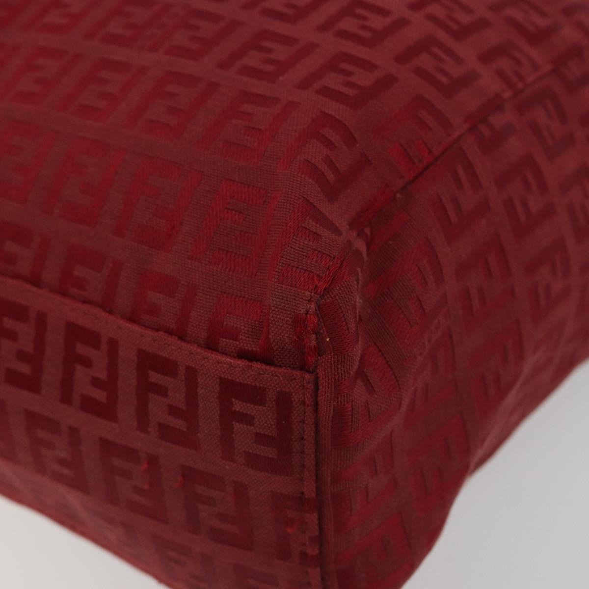 FENDI Zucchino Canvas Tote Bag Red Gold Auth 187865
