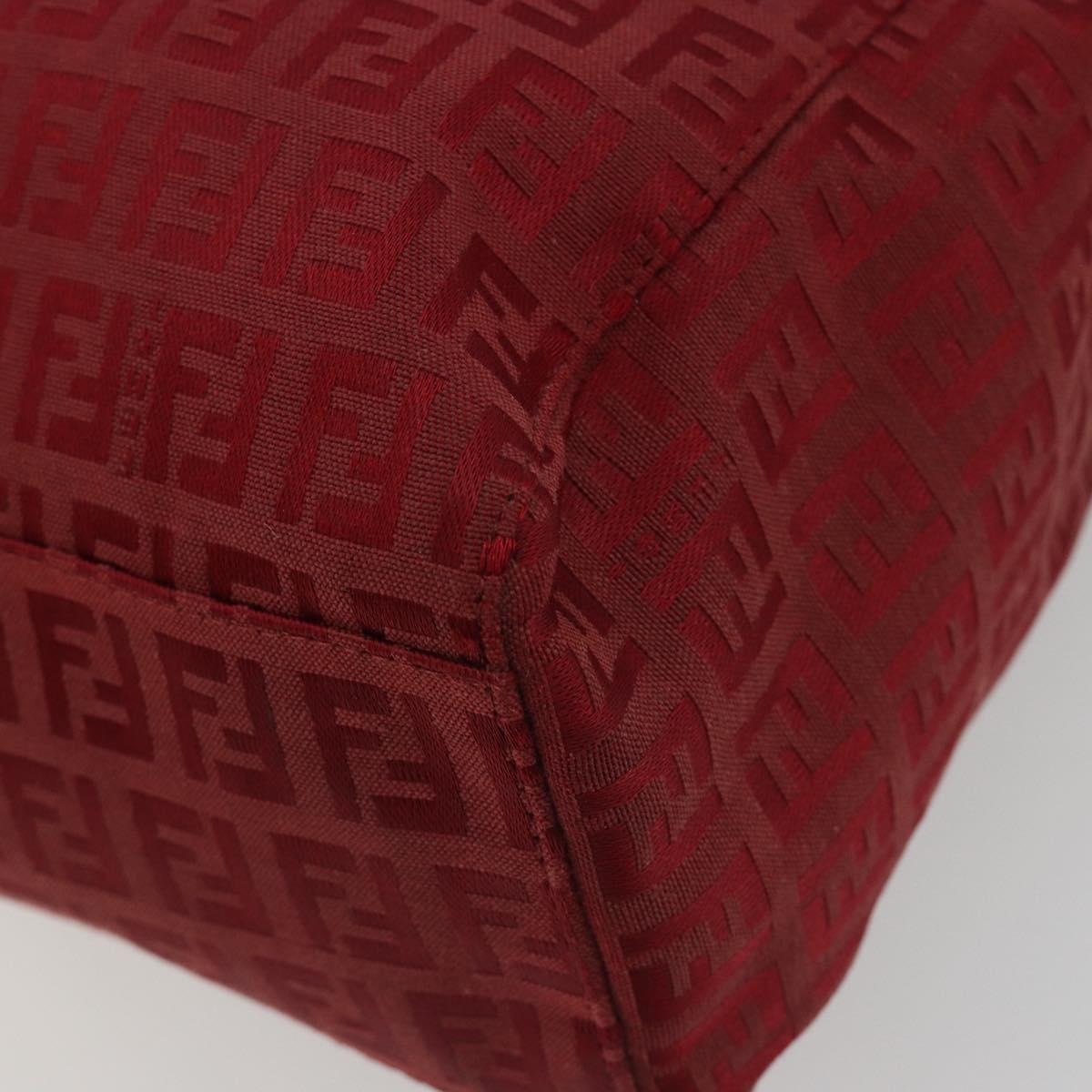 FENDI Zucchino Canvas Tote Bag Red Gold Auth 187865