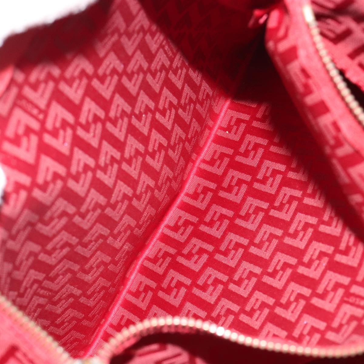 FENDI Zucchino Canvas Tote Bag Red Gold Auth 187865