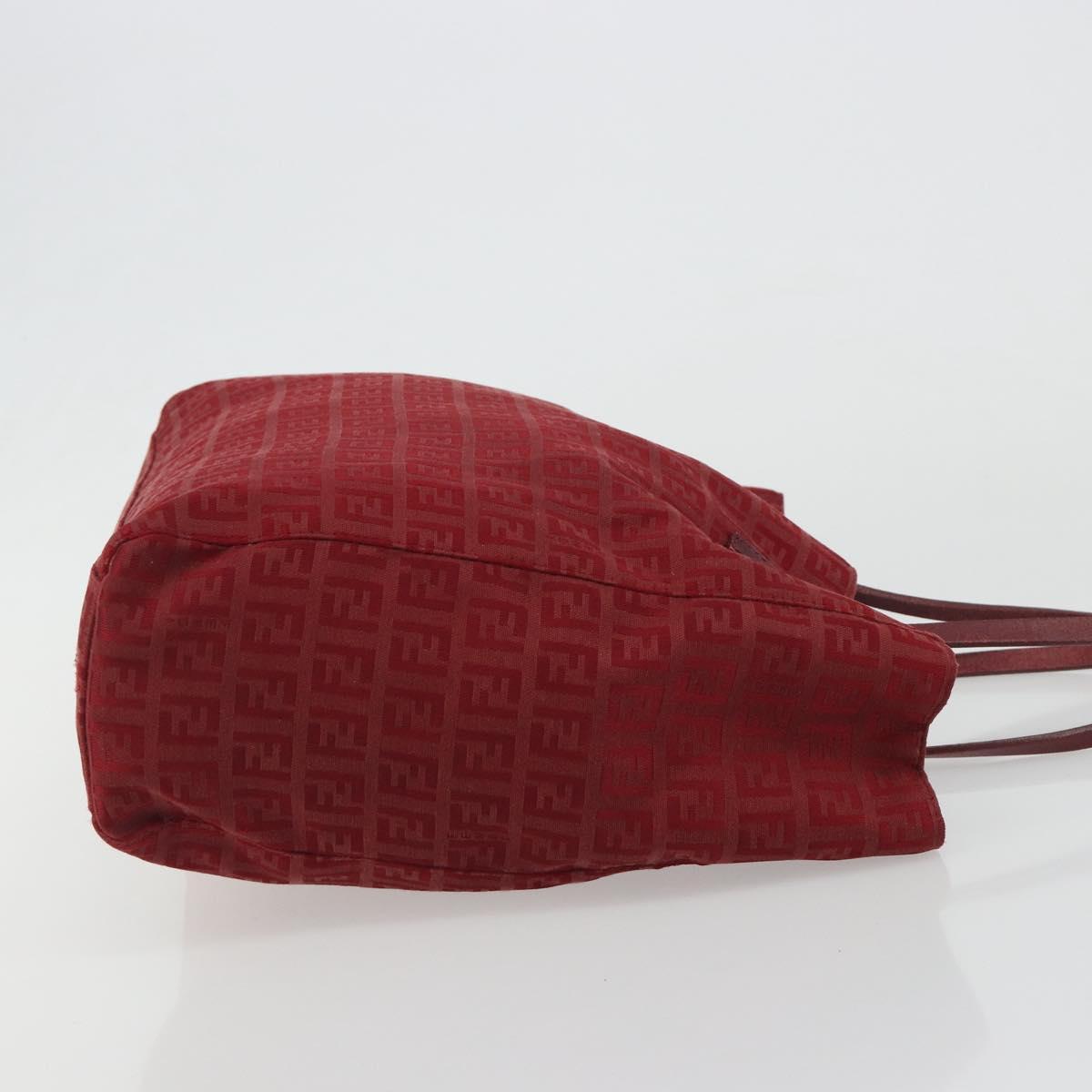 FENDI Zucchino Canvas Tote Bag Red Gold Auth 187865