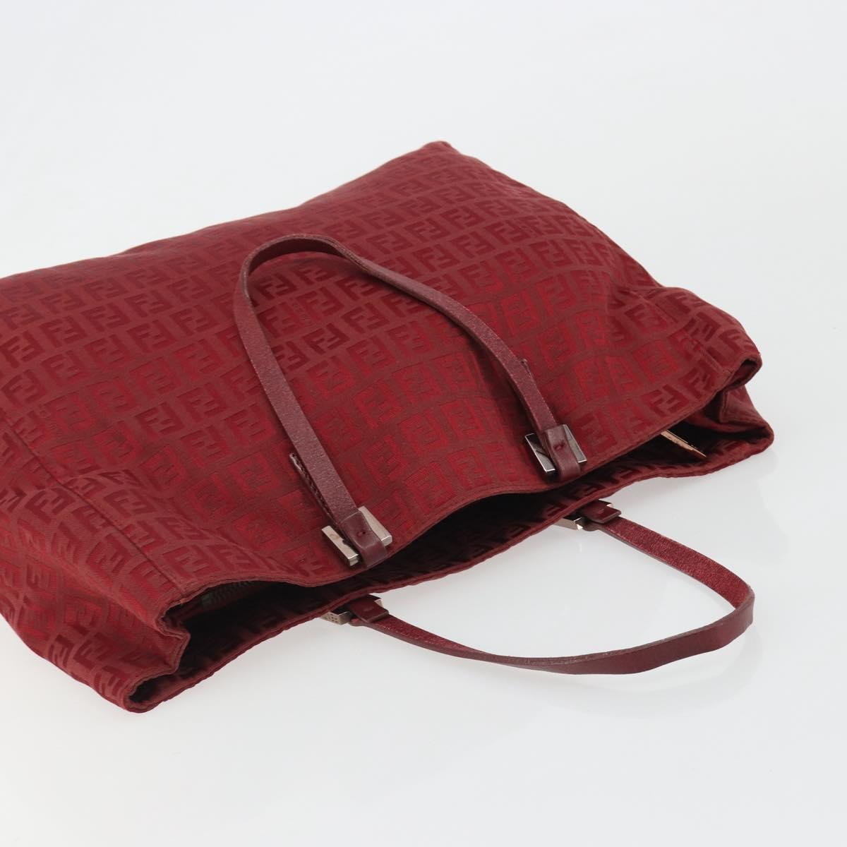 FENDI Zucchino Canvas Tote Bag Red Gold Auth 187865