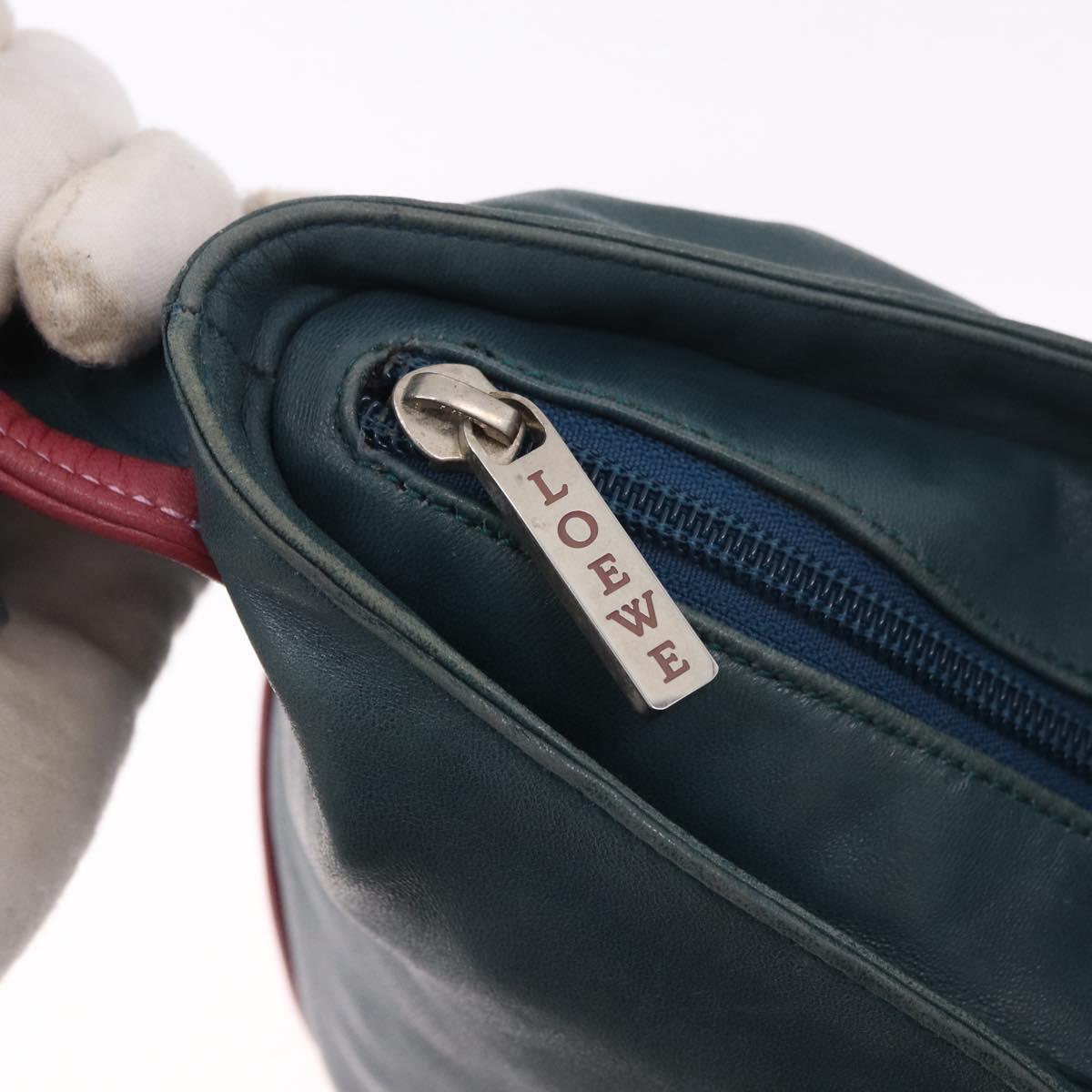 LOEWE Shoulder Bag Leather Green Silver Auth 187866A