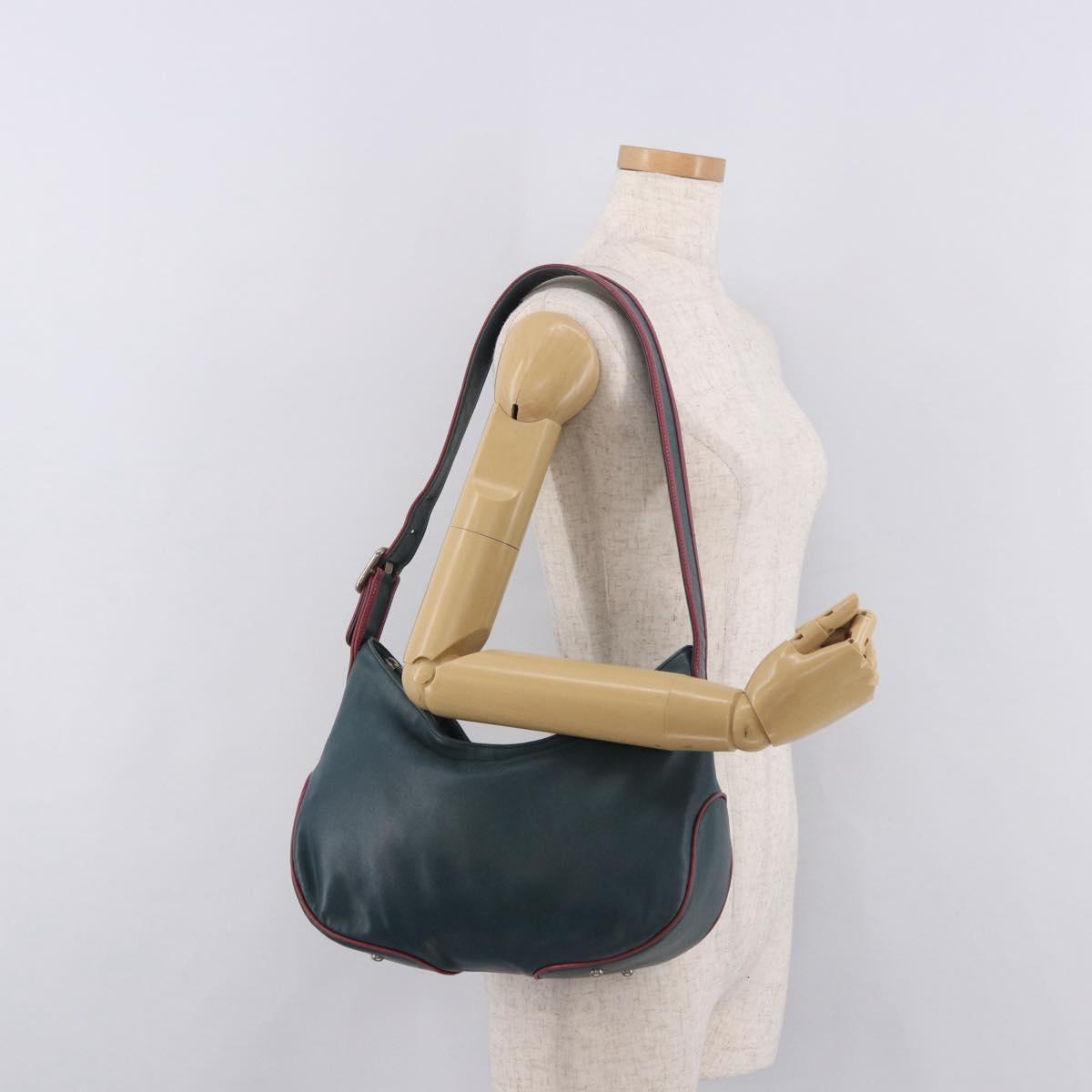 LOEWE Shoulder Bag Leather Green Silver Auth 187866A