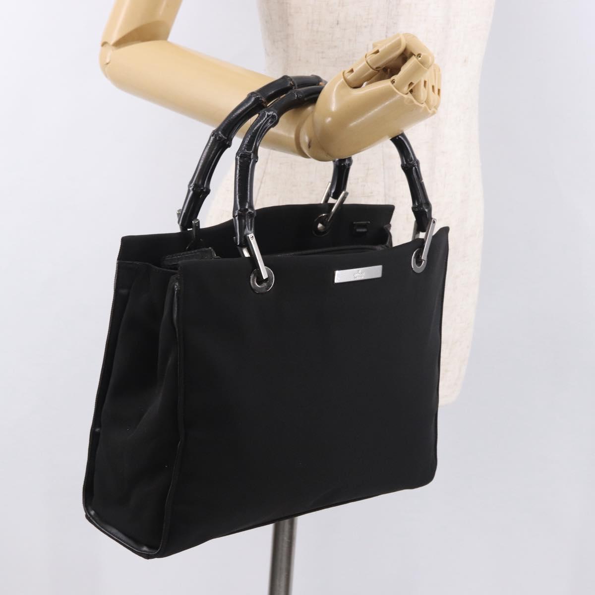 GUCCI Bamboo Tote Bag Canvas Black Silver 002 1016 Auth 187874