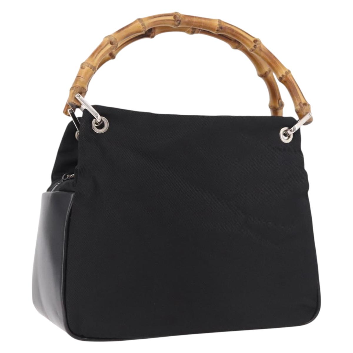 GUCCI Bamboo Tote Bag Canvas Black Silver 000 1014 0575 Auth 187875A